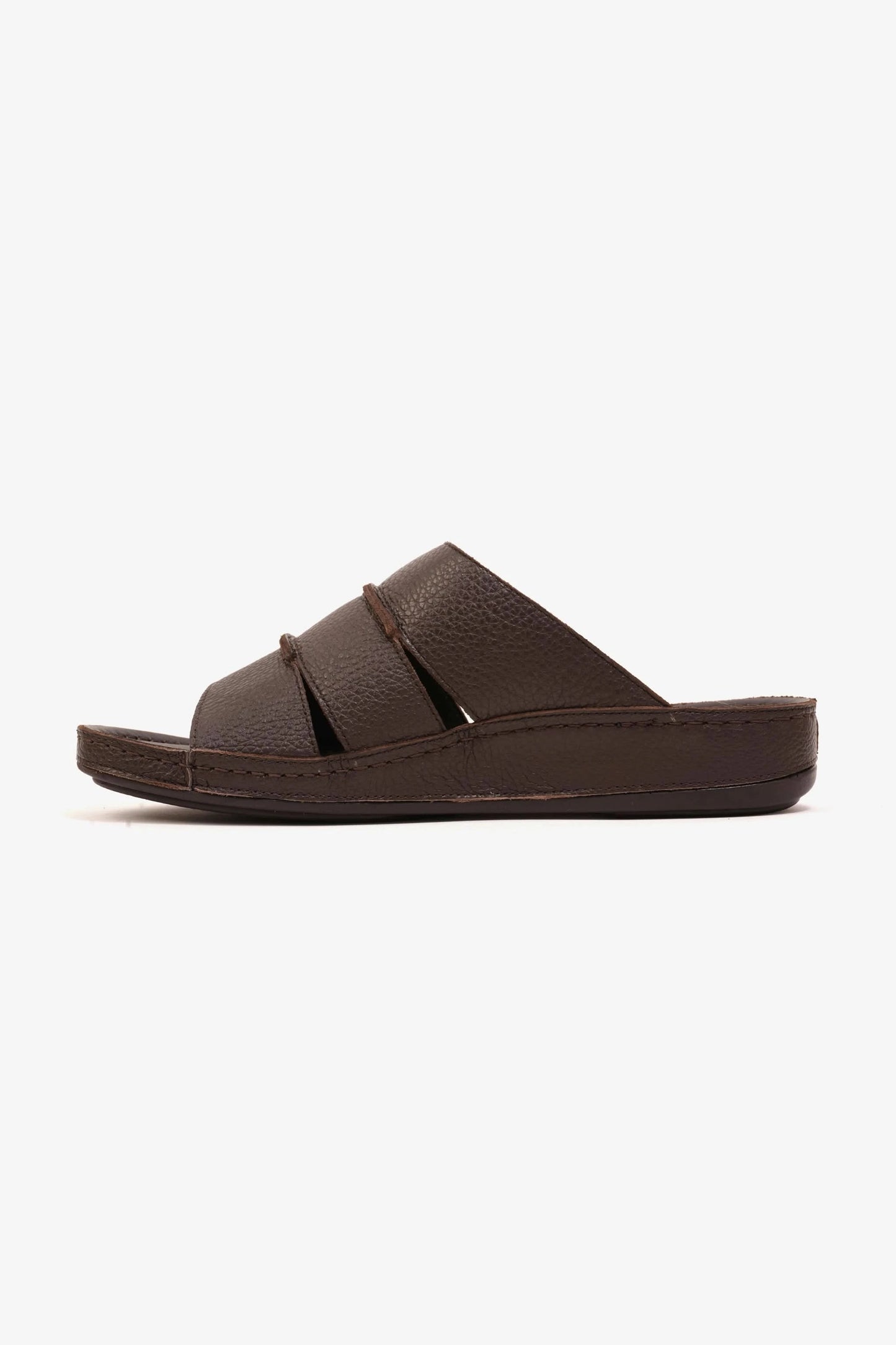COMFORT PLUS MEN'S LEATHER SLIDE SANDAL BROWN - Seventy7