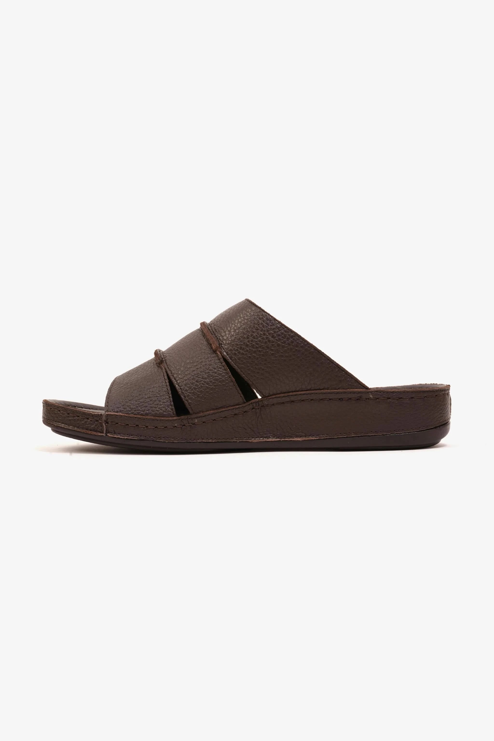 COMFORT PLUS MEN'S LEATHER SLIDE SANDAL BROWN - Seventy7