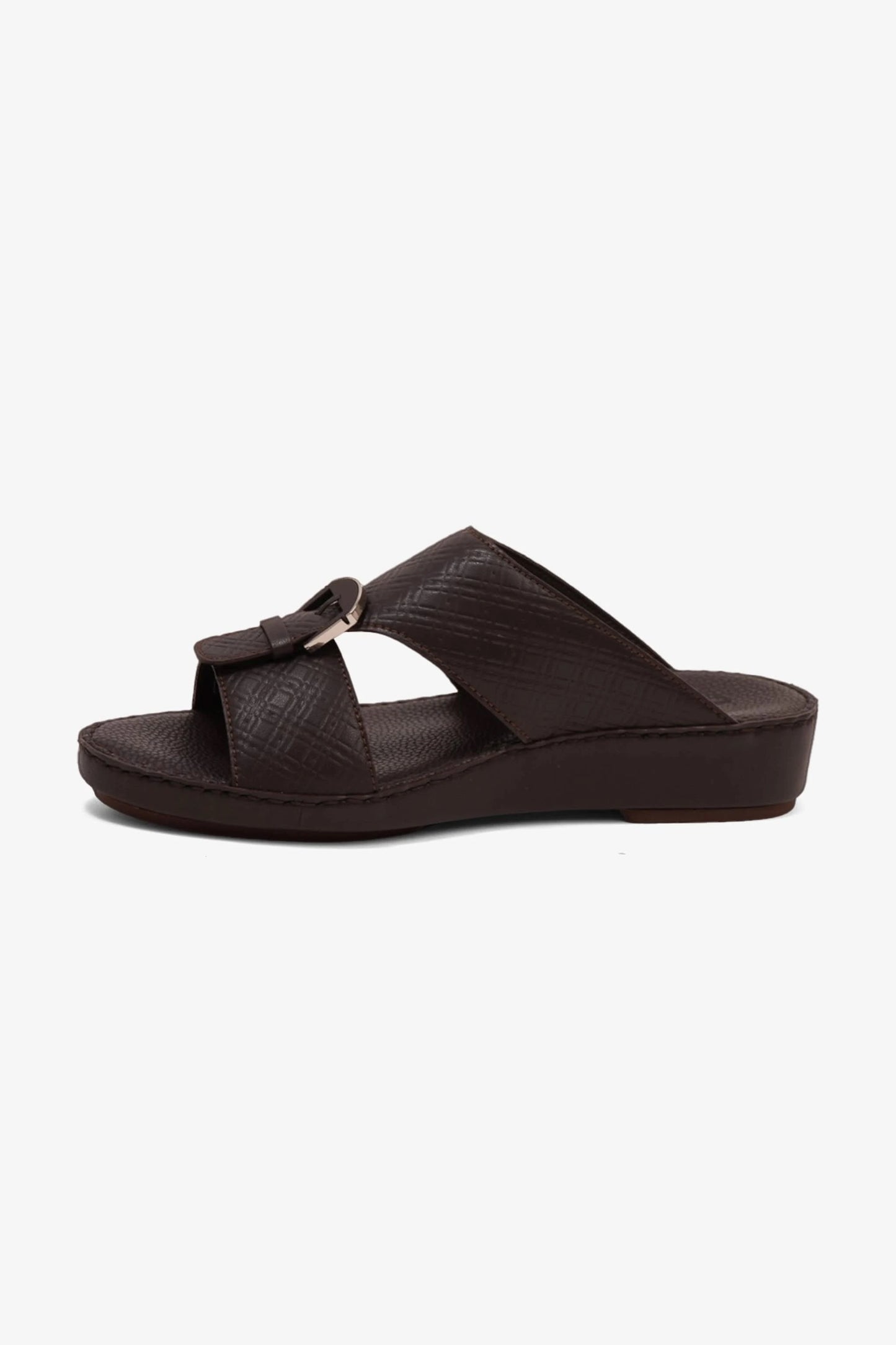 COMFORT PLUS MEN'S CUSHIONED LEATHER SLIP-ON SANDALS BROWN - Seventy7