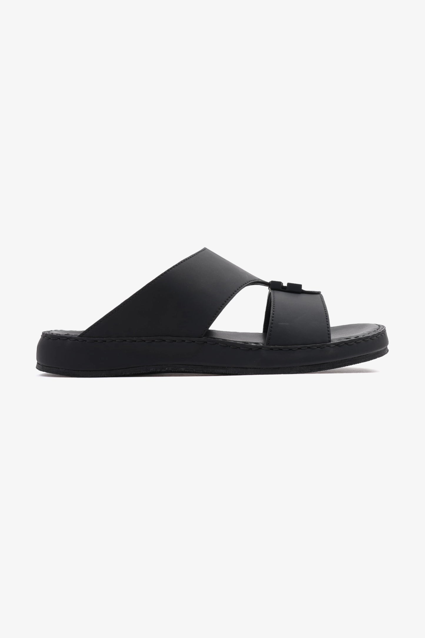 COMFORT PLUS MATTE LEATHER STYLISH TRIM MENS SANDALS BLACK - Seventy7
