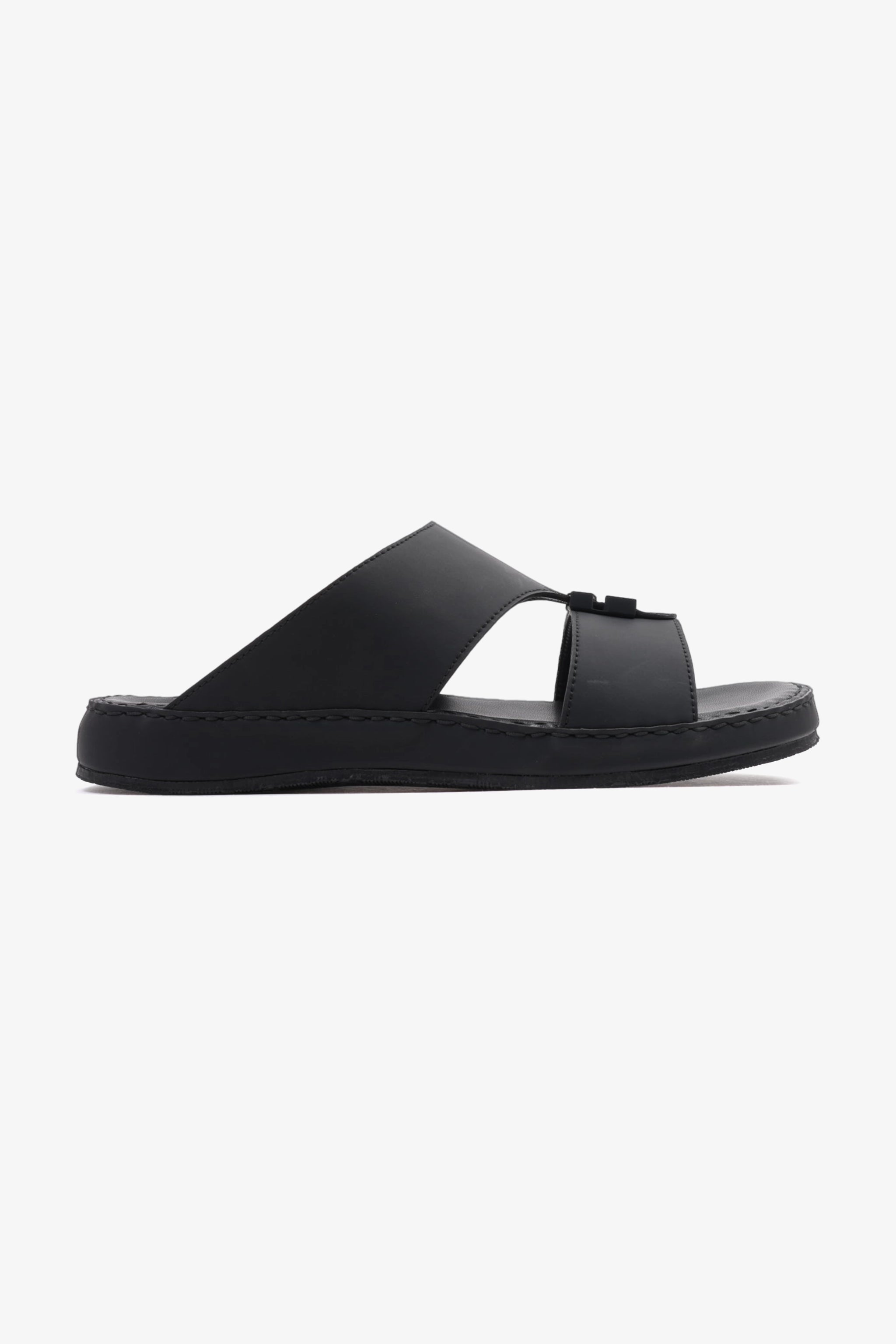 COMFORT PLUS MATTE LEATHER STYLISH TRIM MENS SANDALS BLACK - Seventy7