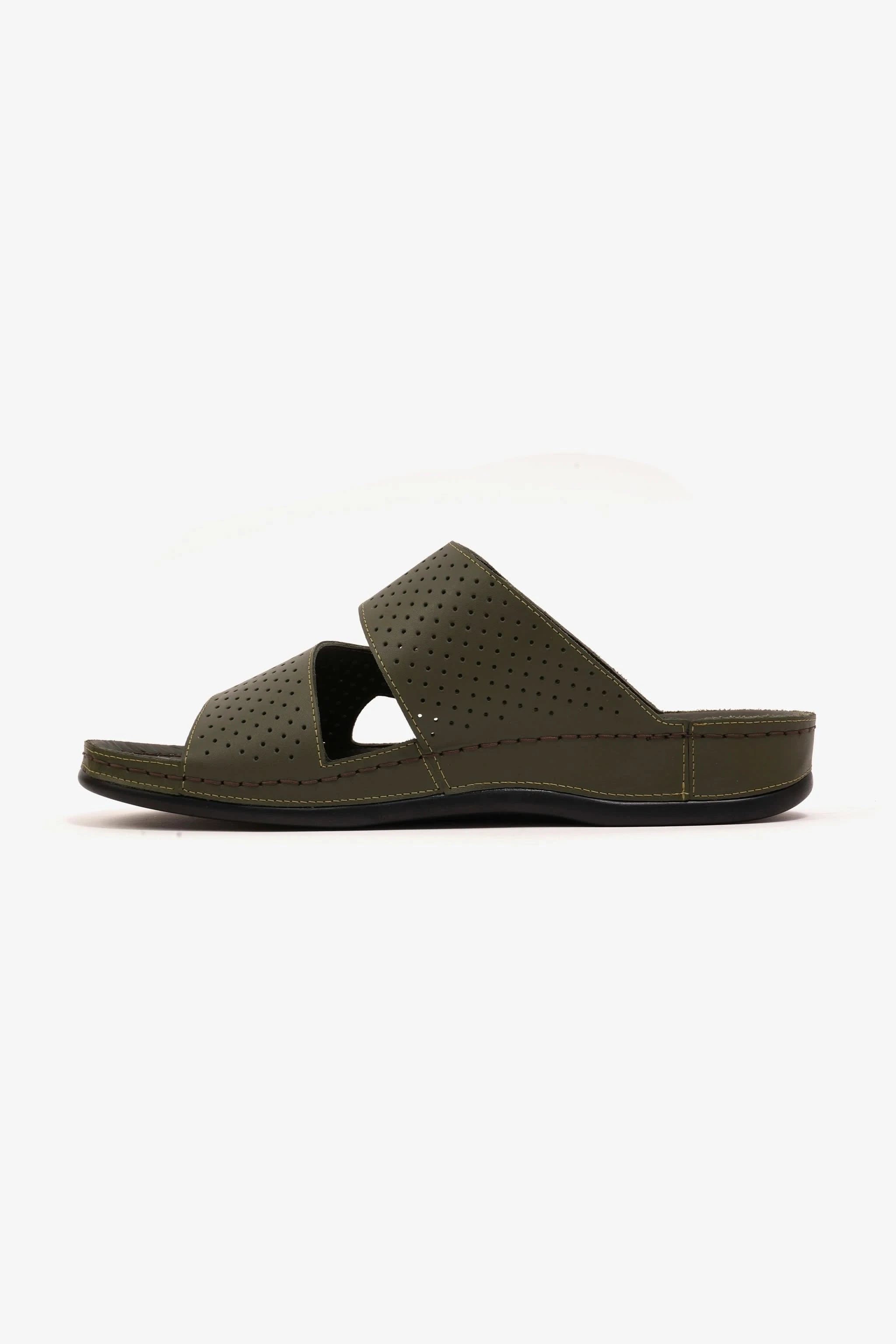 Comfort Plus Men's Al Waha Textured Slip-On Arabic Sandals Olive - Seventy7