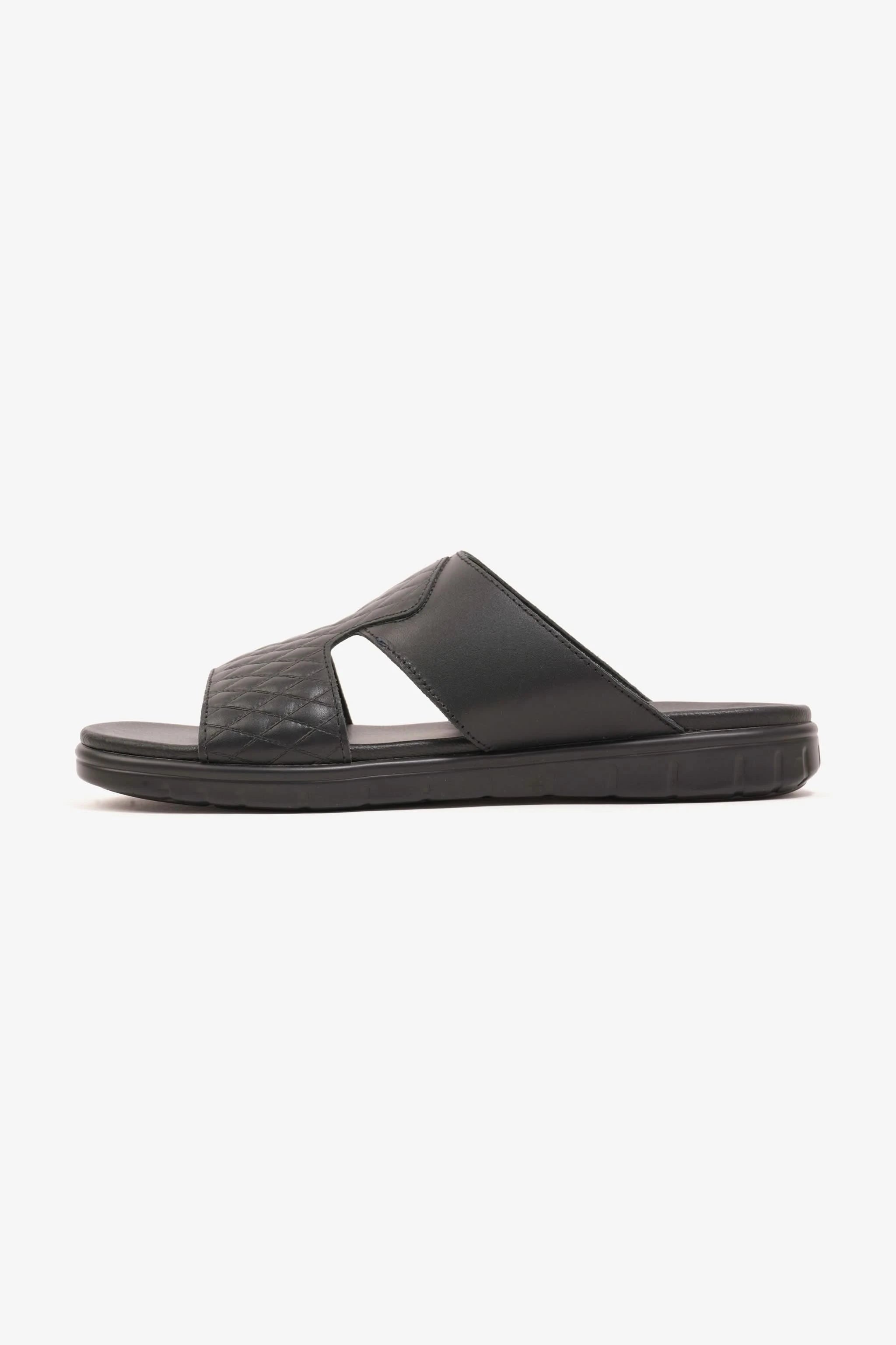 Comfort Plus Men's Quilted Leather Sandals with Stylish Cutouts Black - Seventy7