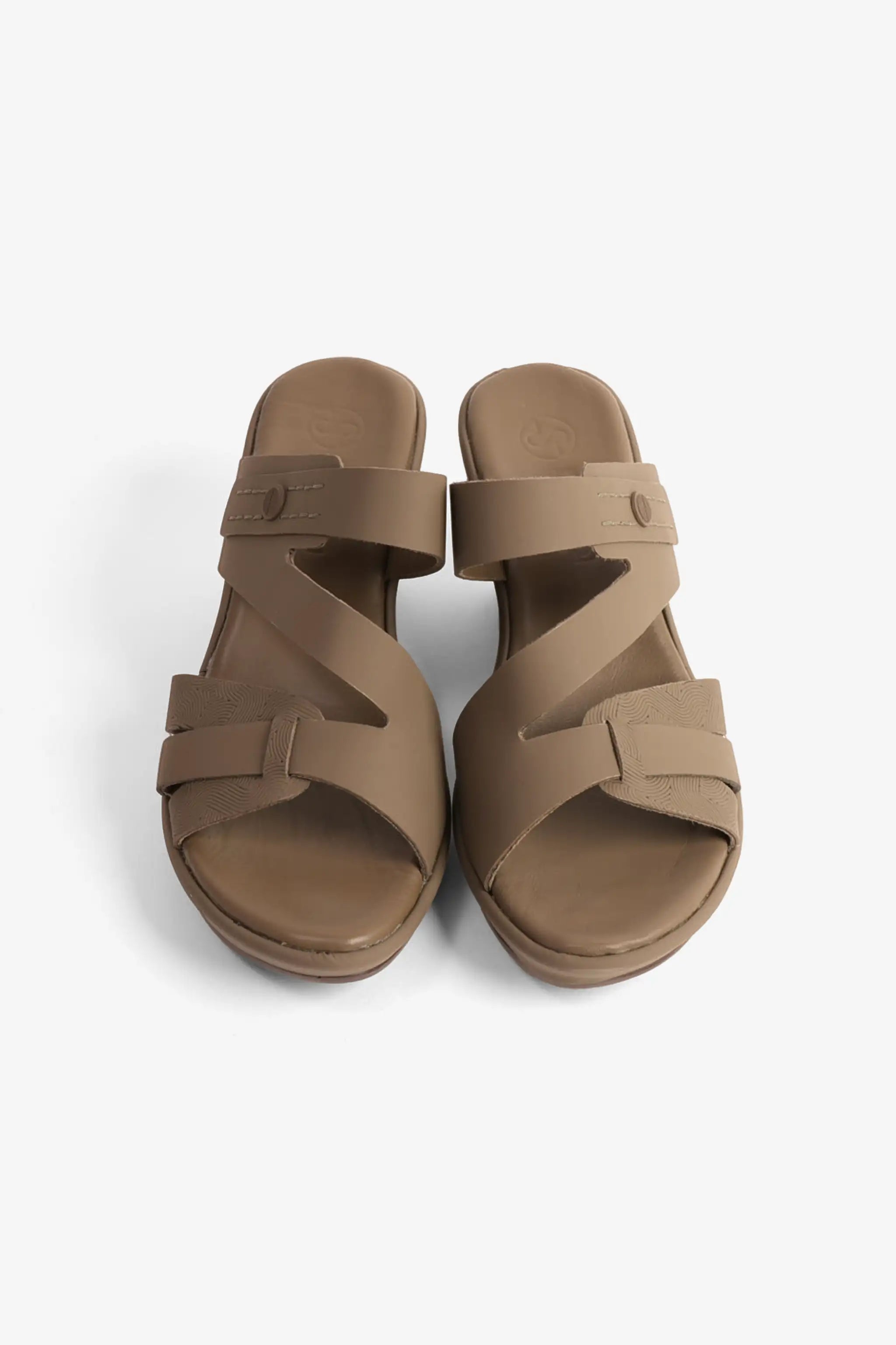 COMFORT PLUS LEATHER CUT-OUT SANDALS WITH LOW HEEL TRUFFLE - Seventy7