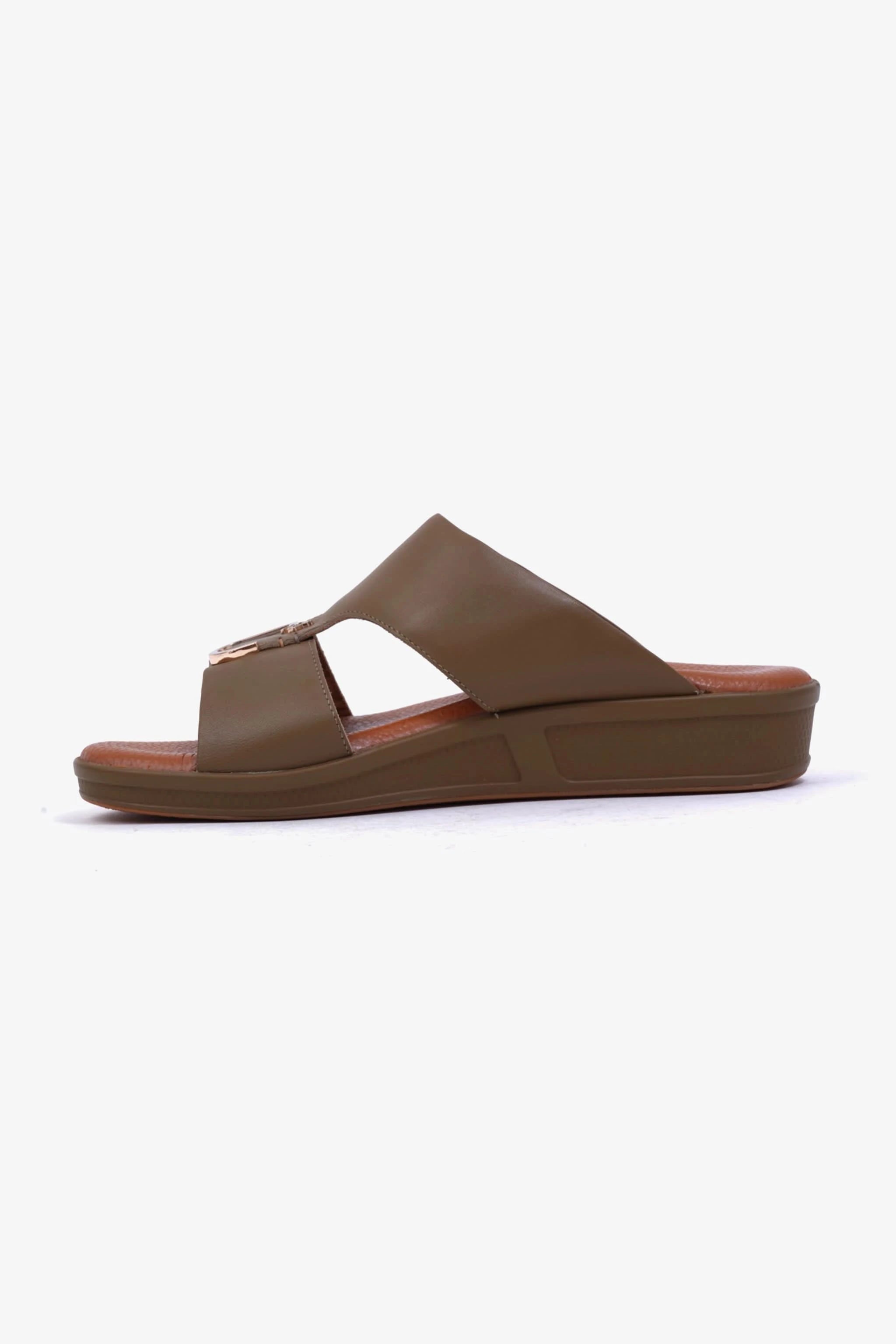 UOMO CAVALIER Men's Textured Leather Sandals with Metal Accent Mushroom - Seventy7