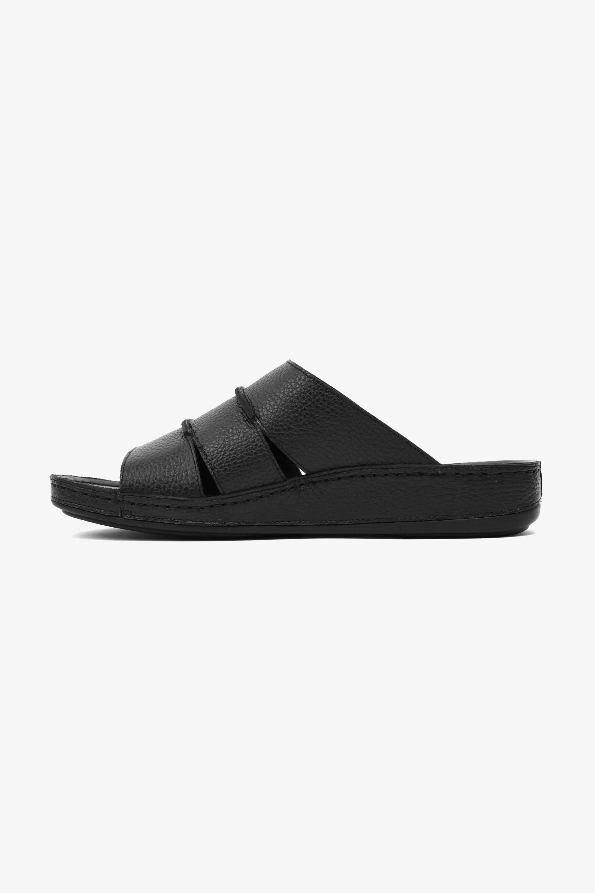 COMFORT PLUS MEN'S LEATHER SLIDE SANDAL BLACK - Seventy7