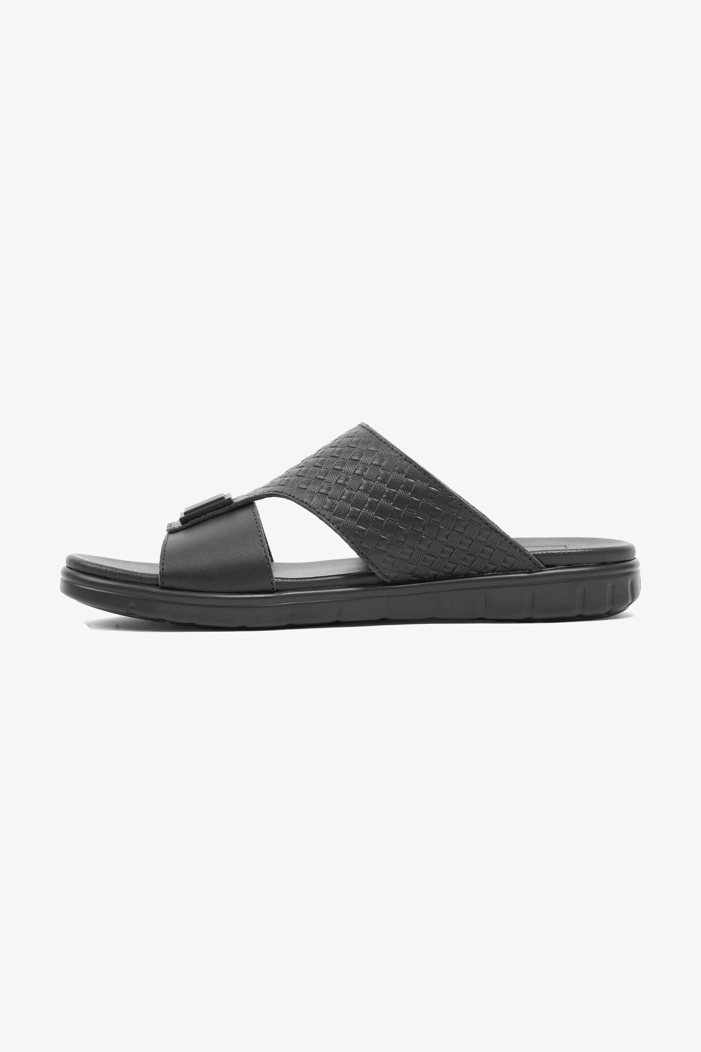 Comfort Plus Men's Embossed Leather Sandals with Antiskid Grip Black - Seventy7