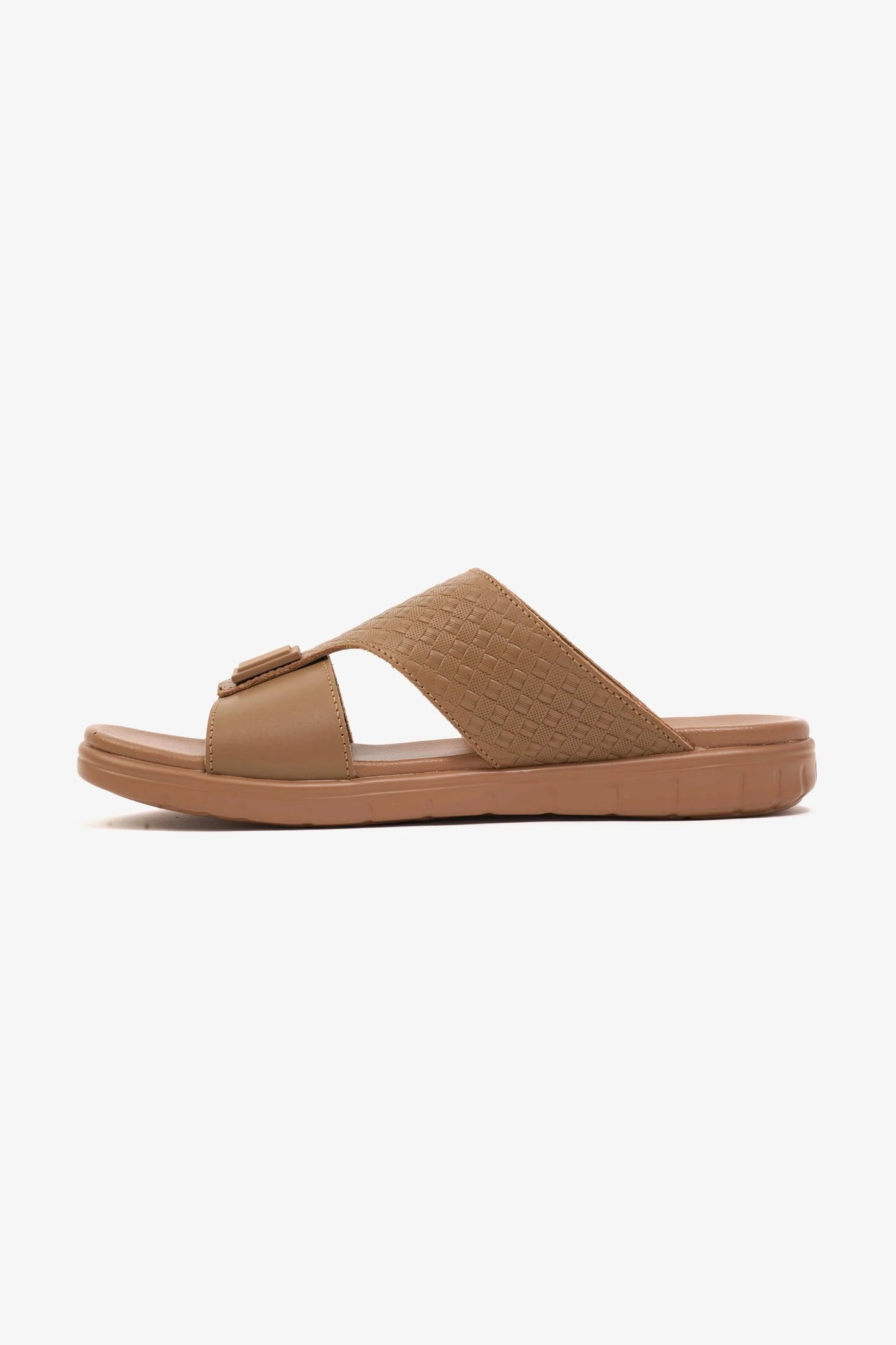 Comfort Plus Men's Embossed Leather Sandals with Antiskid Grip Olive Brown - Seventy7