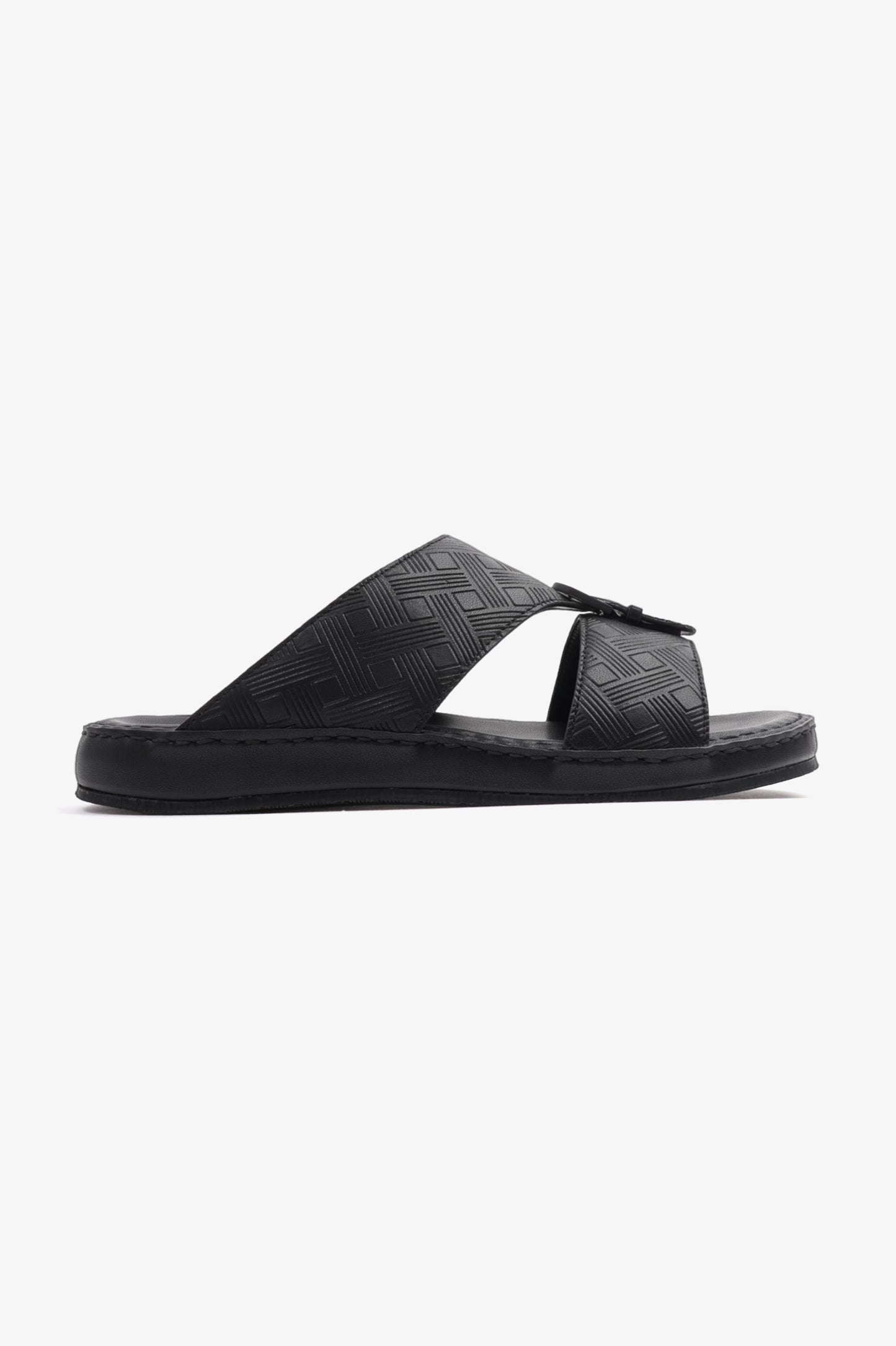 COMFORT PLUS EMBOSSED LEATHER HANDSTITCHED ARABIC SANDALS BLACK - Seventy7