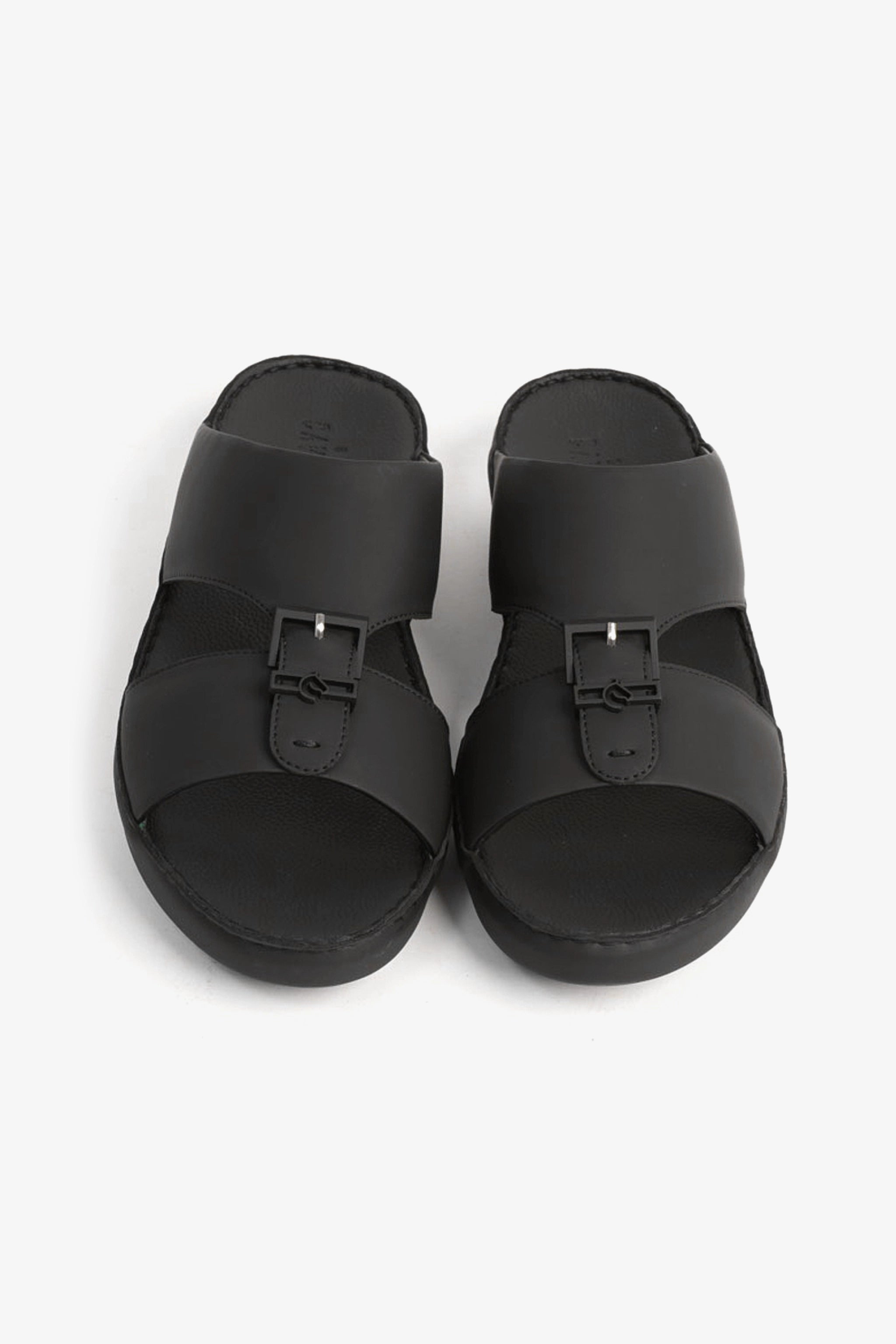 UOMO CAVALIER EMBOSSED LEATHER HANDSTITCHED ARABIC SANDALS BLACK - Seventy7