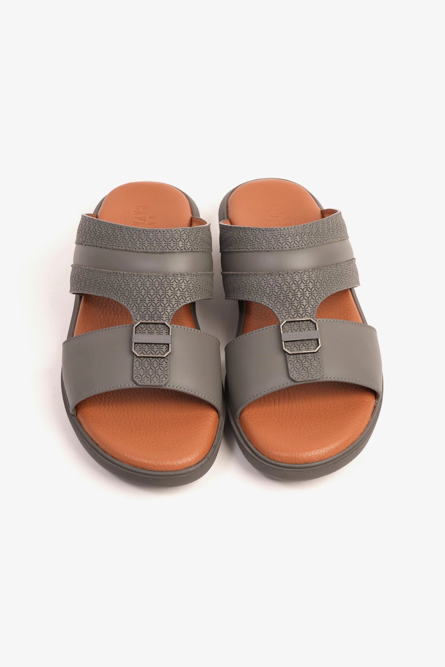 UOMO CAVALIER MEN'S LEATHER TEXTURED SANDALS DARK-GREY - Seventy7