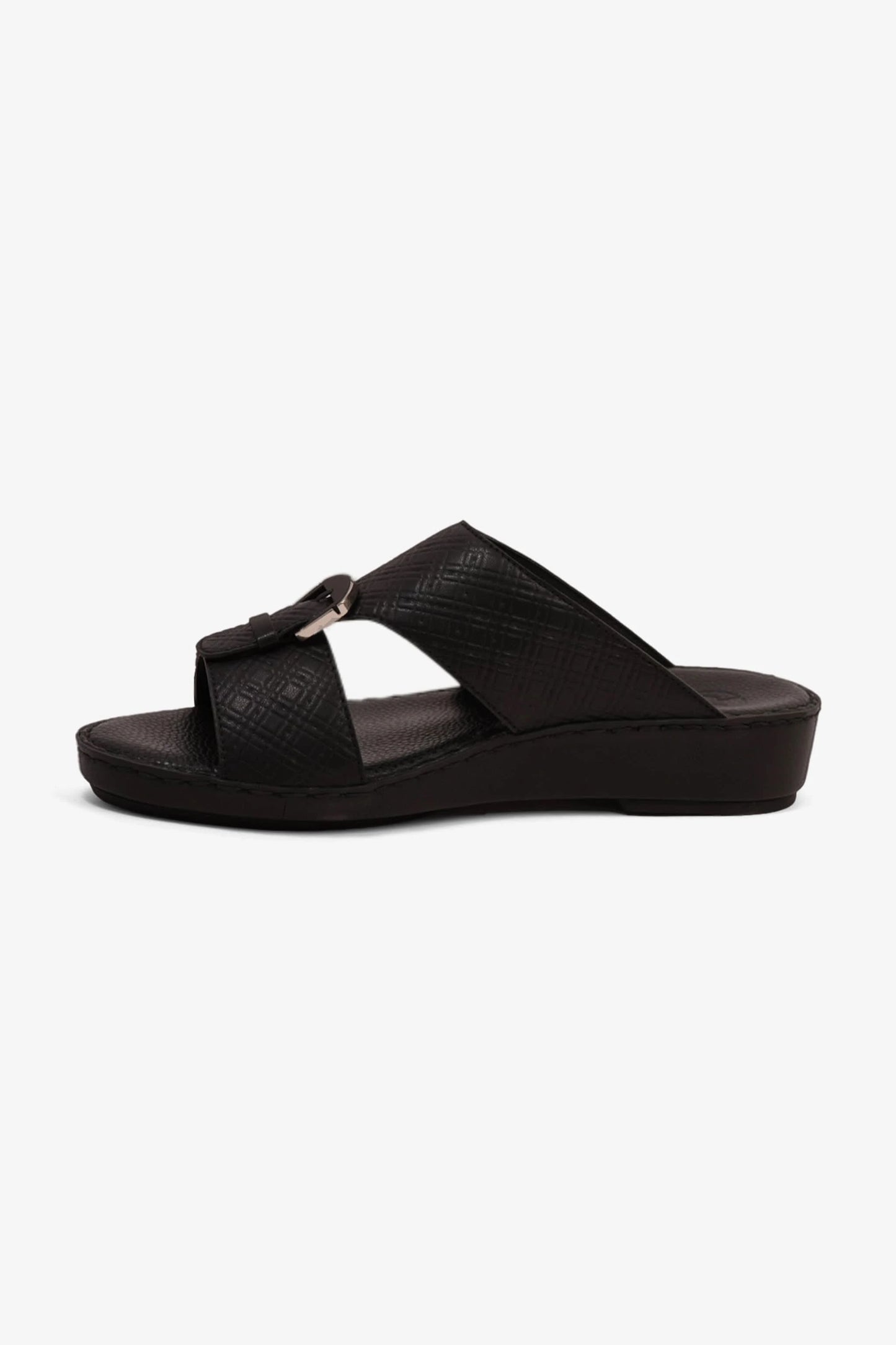 COMFORT PLUS MEN'S CUSHIONED LEATHER SLIP-ON SANDALS BLACK - Seventy7