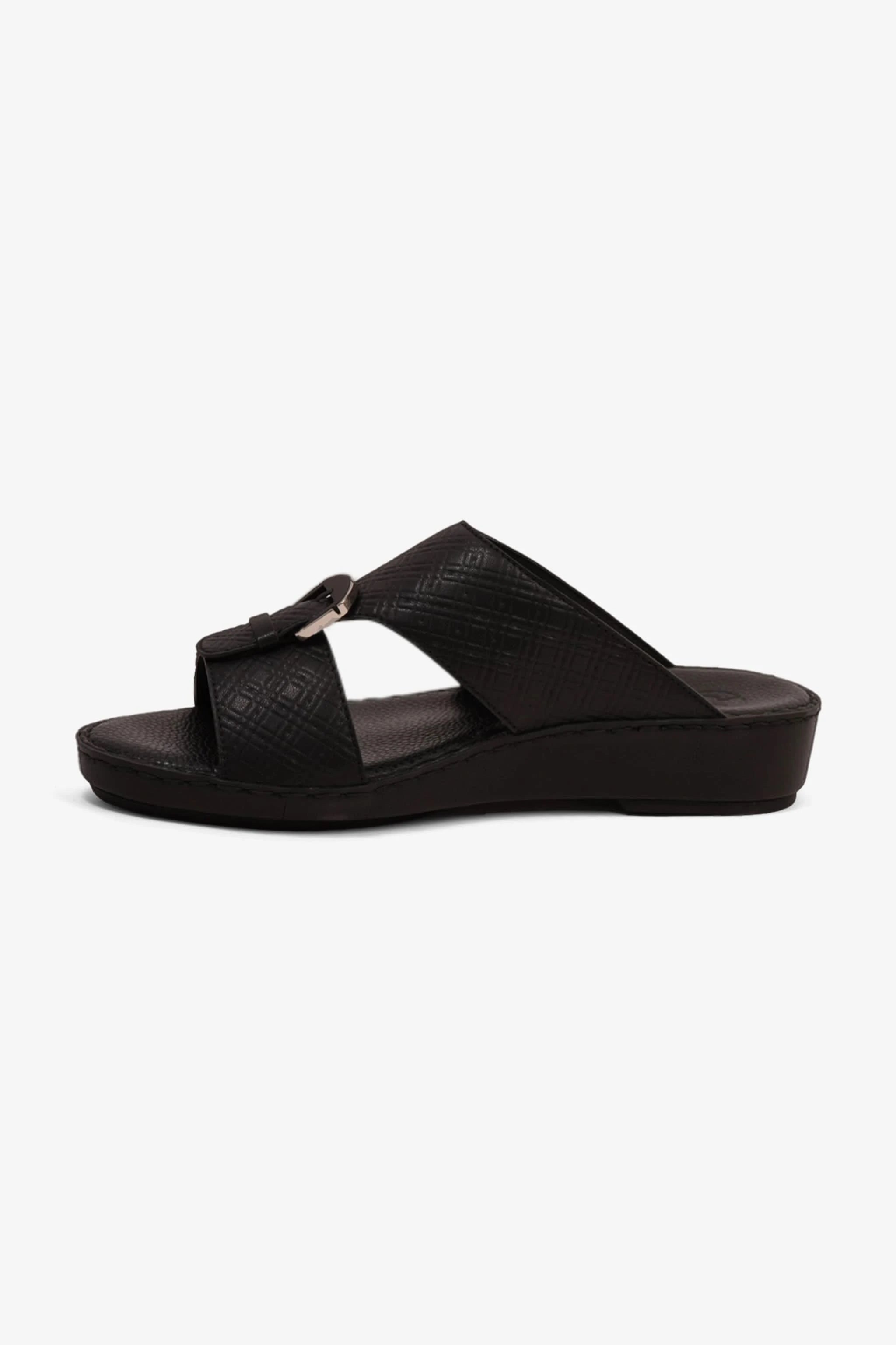 COMFORT PLUS MEN'S CUSHIONED LEATHER SLIP-ON SANDALS BLACK - Seventy7