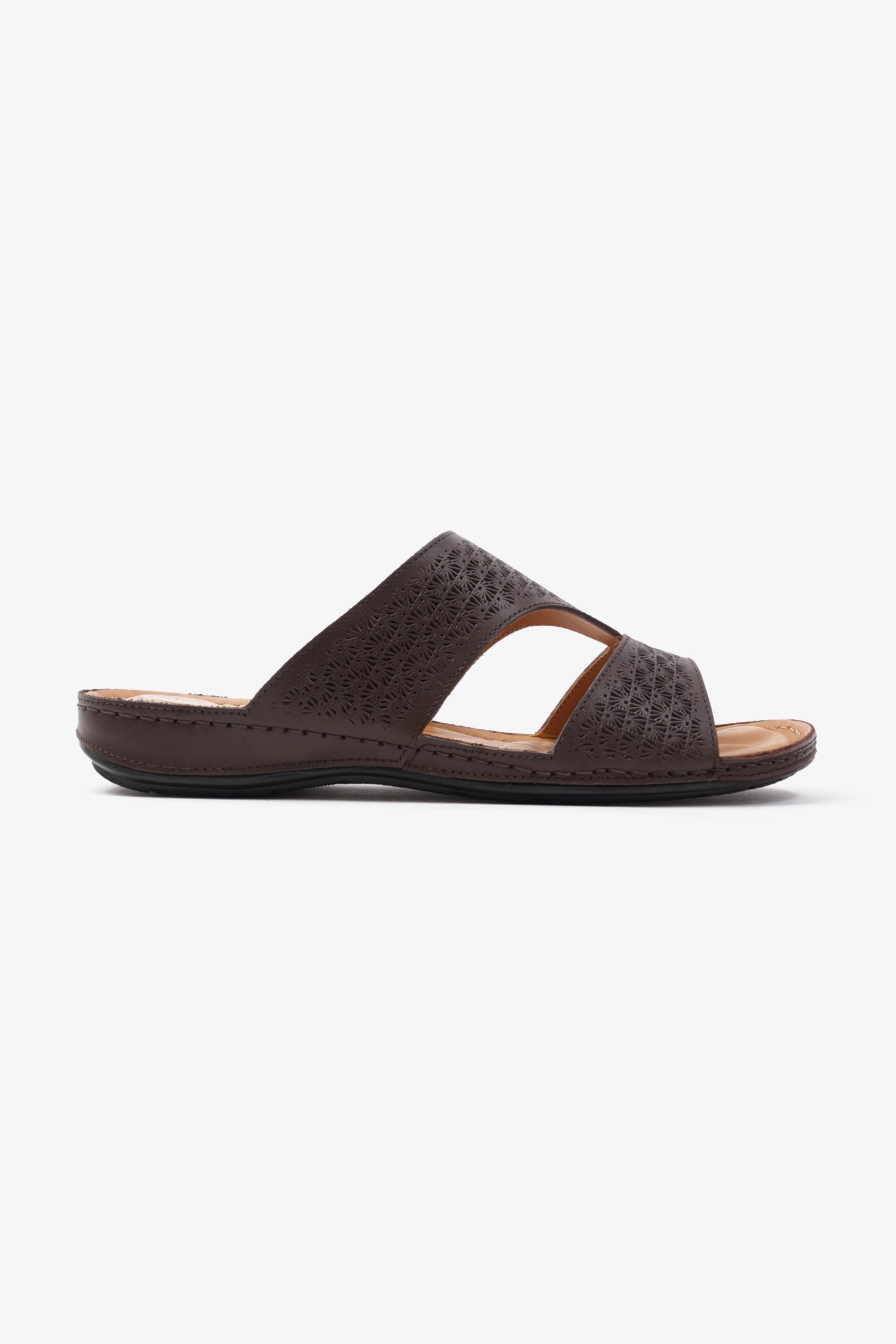 COMFORT PLUS BREATHABLE PERFORATED LEATHER SANDALS BROWN - Seventy7