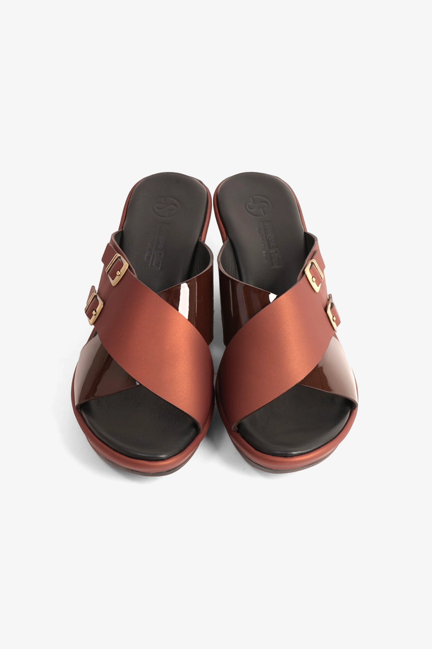 COMFORT PLUS WEDGE MULES WITH DOUBLE BUCKLE MAROON - Seventy7
