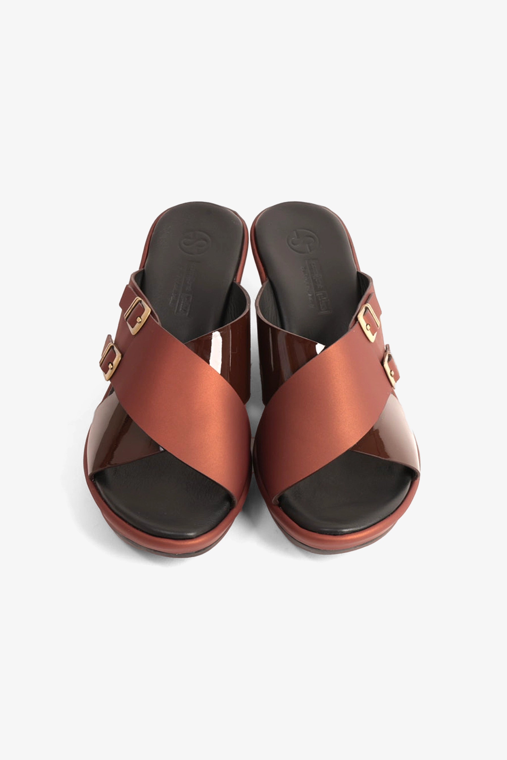 COMFORT PLUS WEDGE MULES WITH DOUBLE BUCKLE MAROON - Seventy7