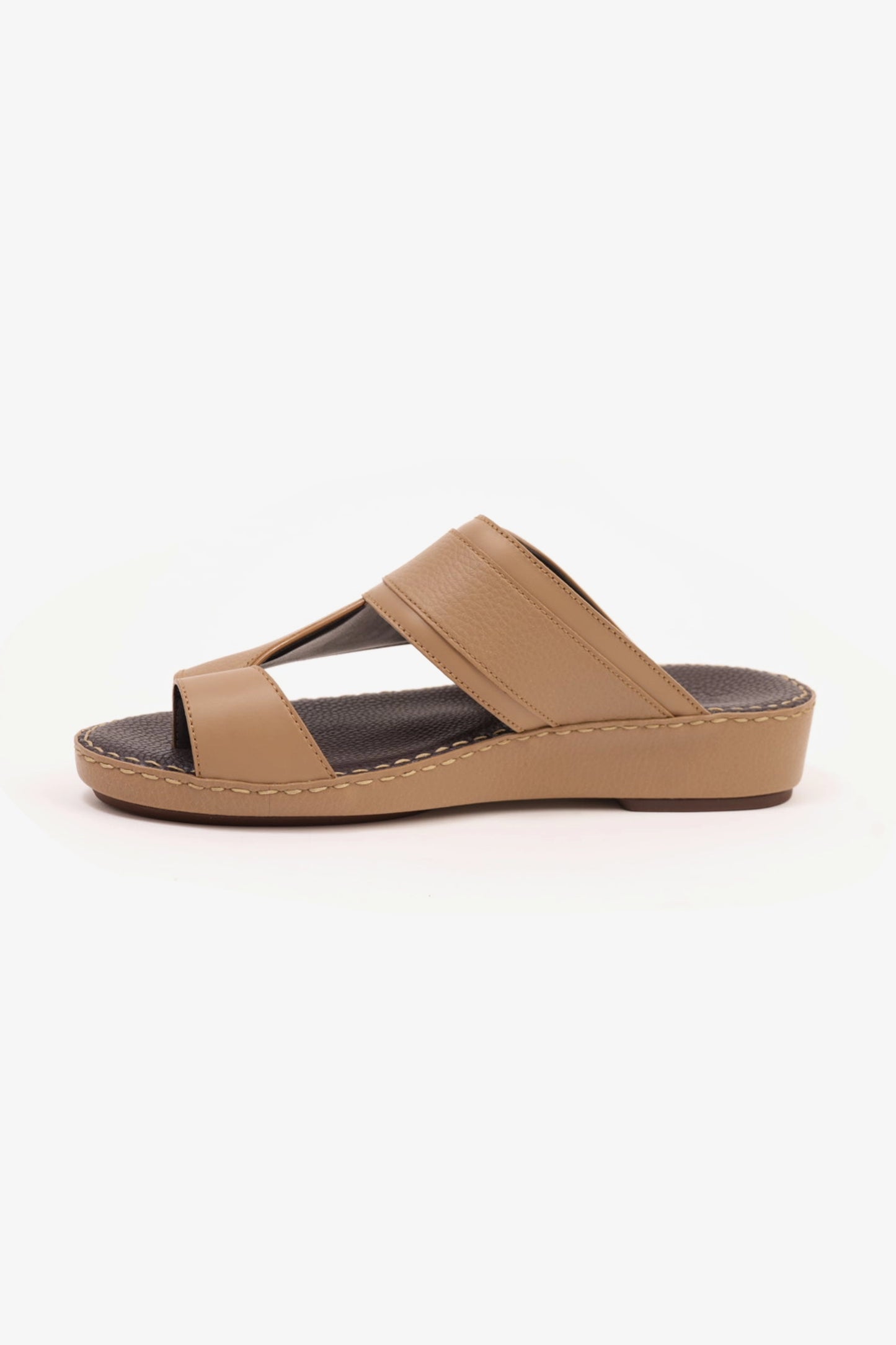 COMFORT PLUS LEATHER SANDALS WITH COMFORTABLE FOOTBED OLIVE BROWN - Seventy7