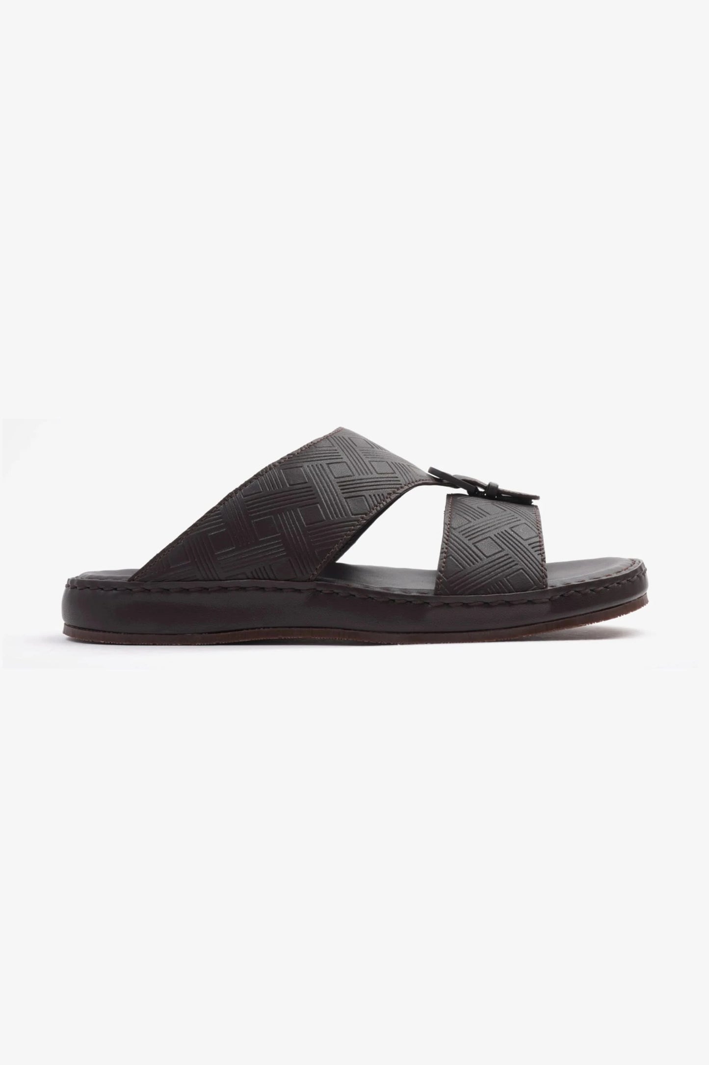 COMFORT PLUS EMBOSSED LEATHER HANDSTITCHED ARABIC SANDALS BROWN - Seventy7