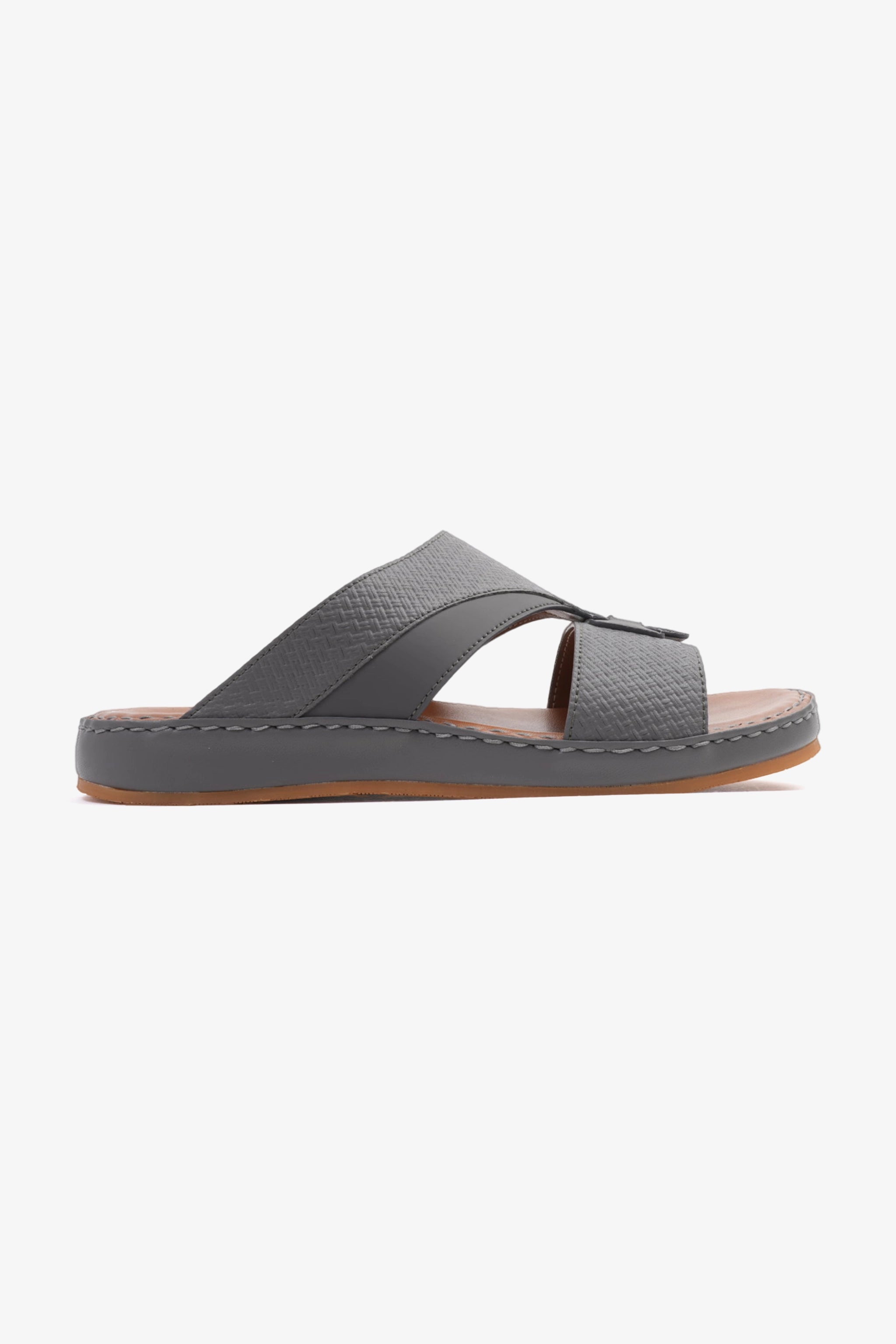 COMFORT PLUS MEN'S GENIUNE LEATHER COMFORTABLE FOOTBED SANDALS DARK-GREY - Seventy7