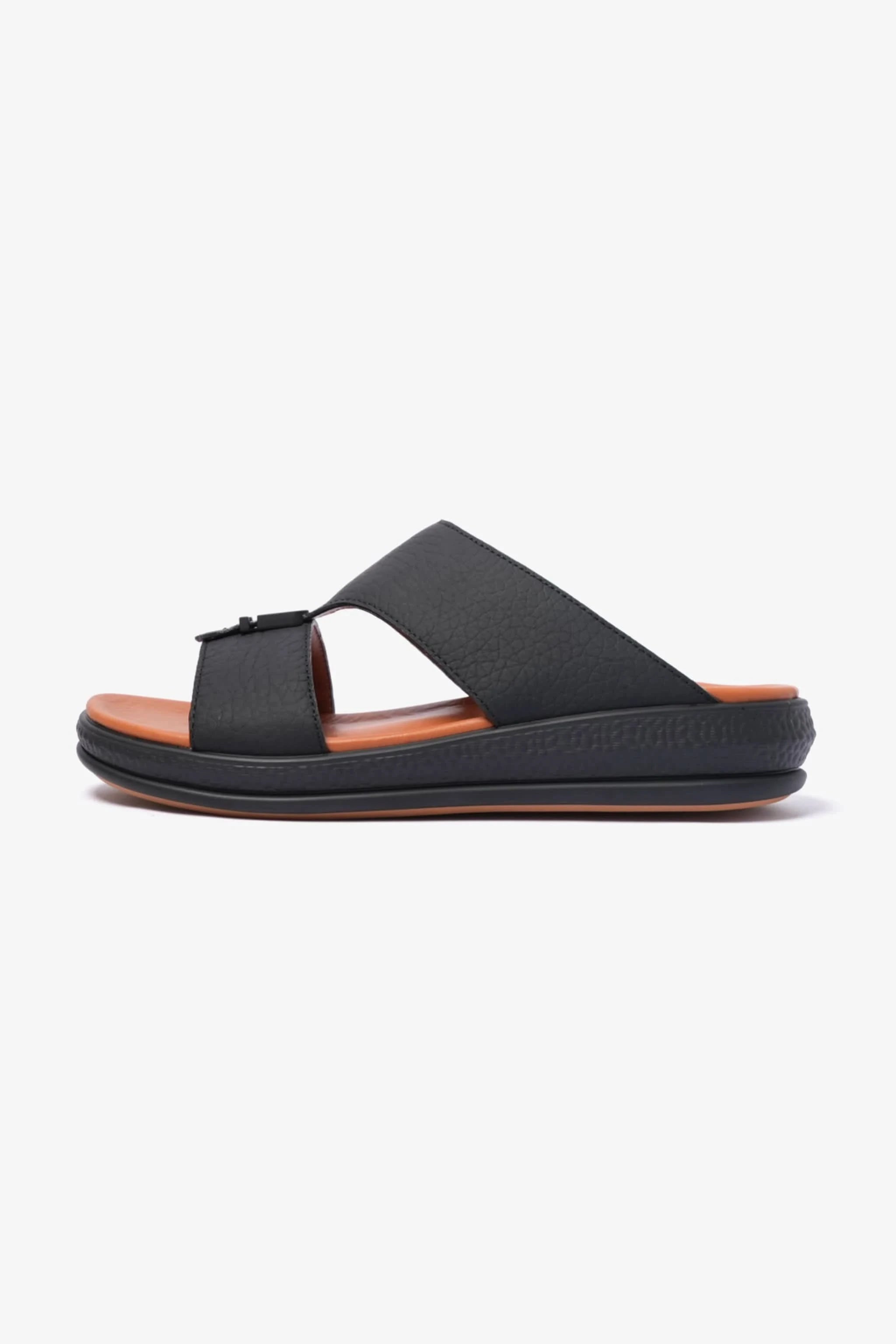 COMFORT PPLUS STYLISH TRIMS MENS LEATHER SANDALS BLACK - Seventy7