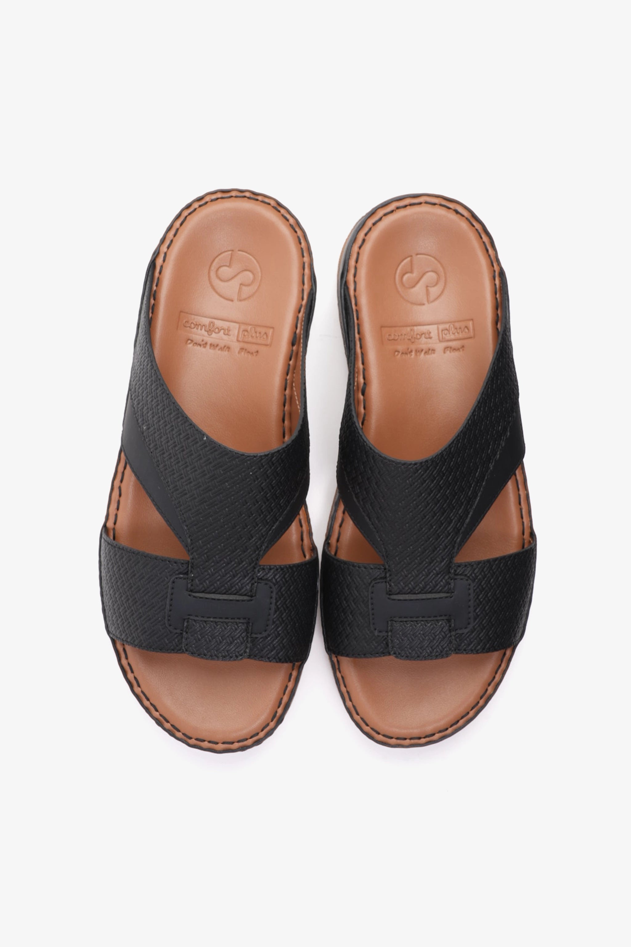 COMFORT PLUS MEN'S GENIUNE LEATHER COMFORTABLE FOOTBED SANDALS BLACK - Seventy7