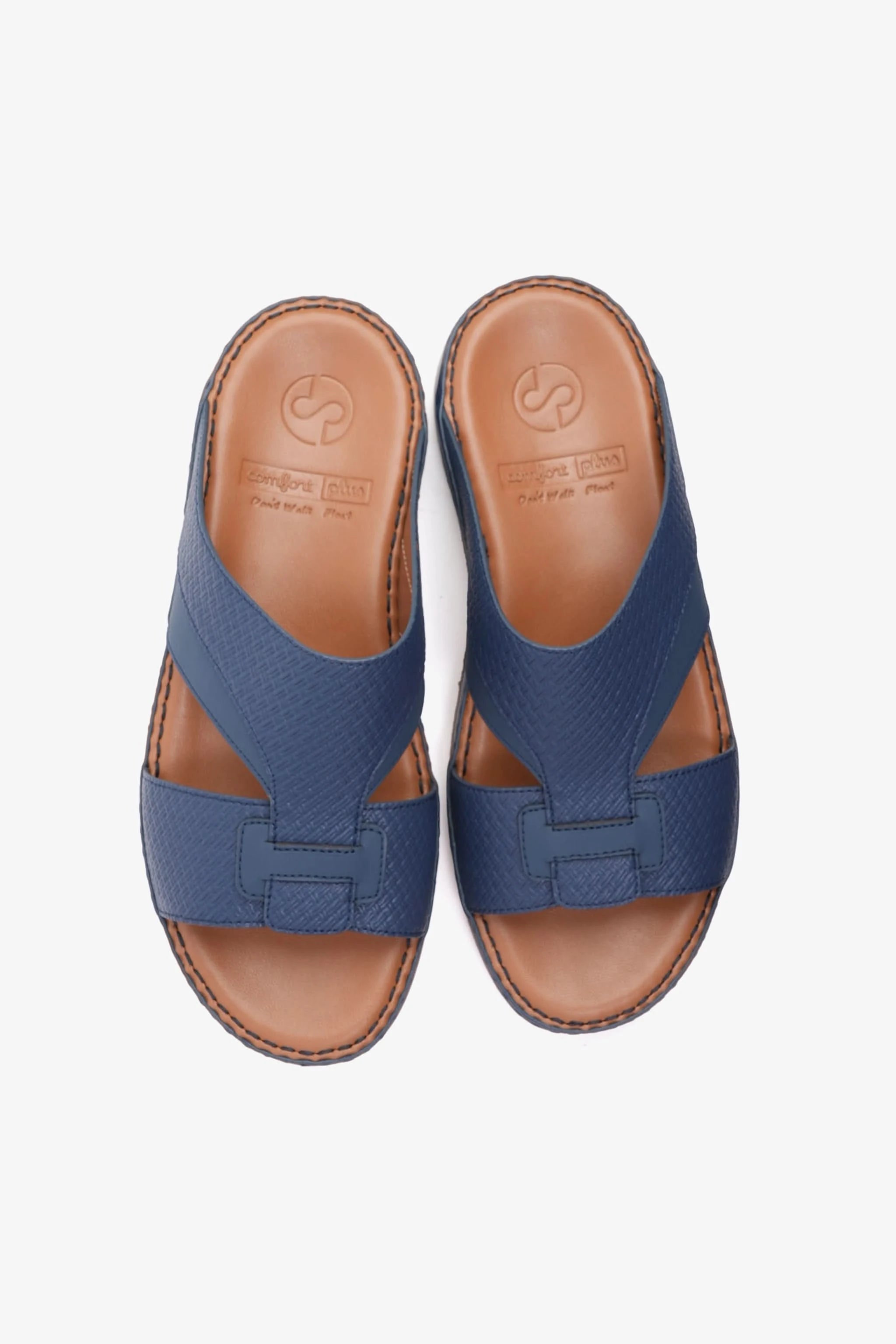 COMFORT PLUS MEN'S GENIUNE LEATHER COMFORTABLE FOOTBED SANDALS NAVY - Seventy7