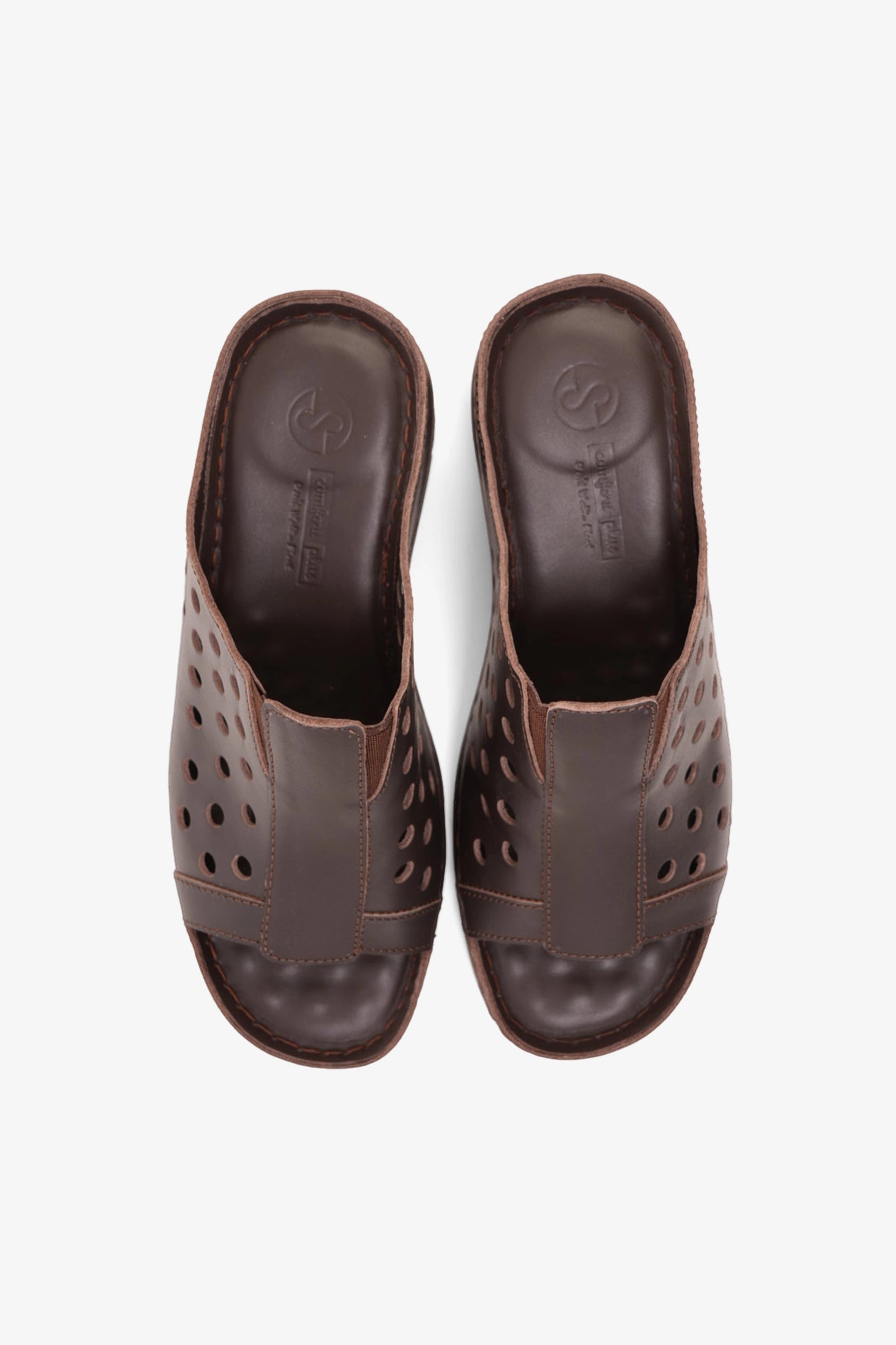 COMFORT PLUS SLIP-ON WEDGE SANDALS WITH PERFORATED DESIGN BROWN - Seventy7