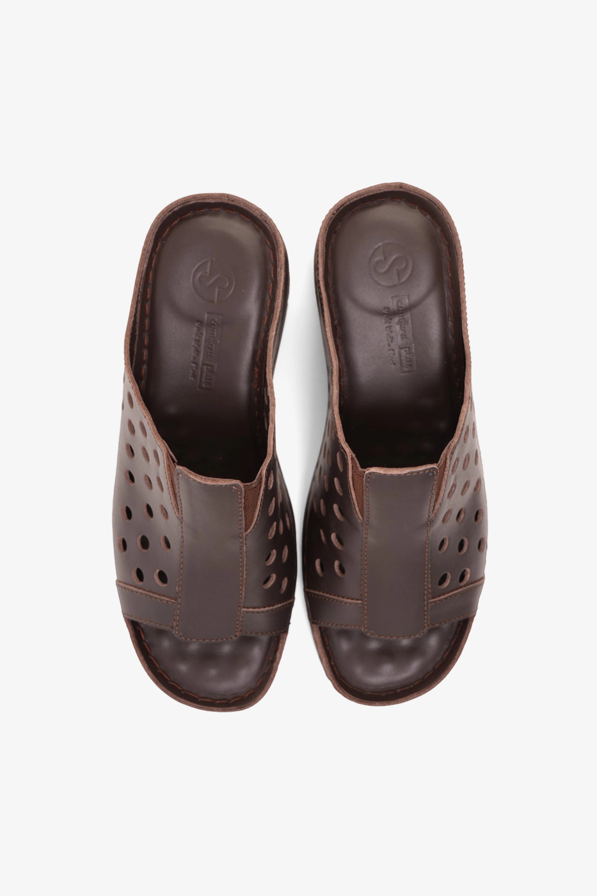 COMFORT PLUS SLIP-ON WEDGE SANDALS WITH PERFORATED DESIGN BROWN - Seventy7