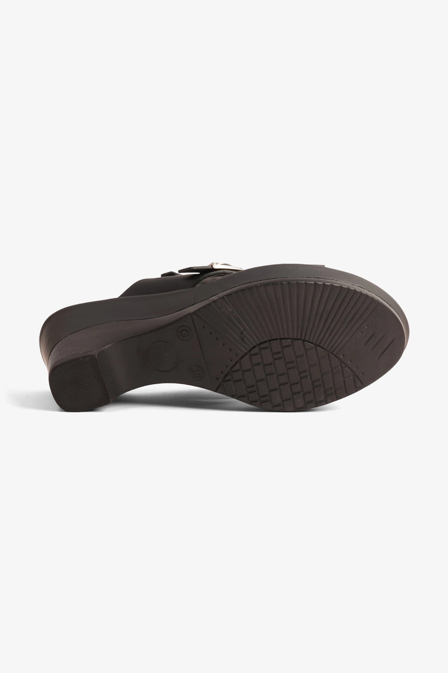 COMFORT PLUS WEDGE MULES WITH DOUBLE BUCKLE BLACK - Seventy7