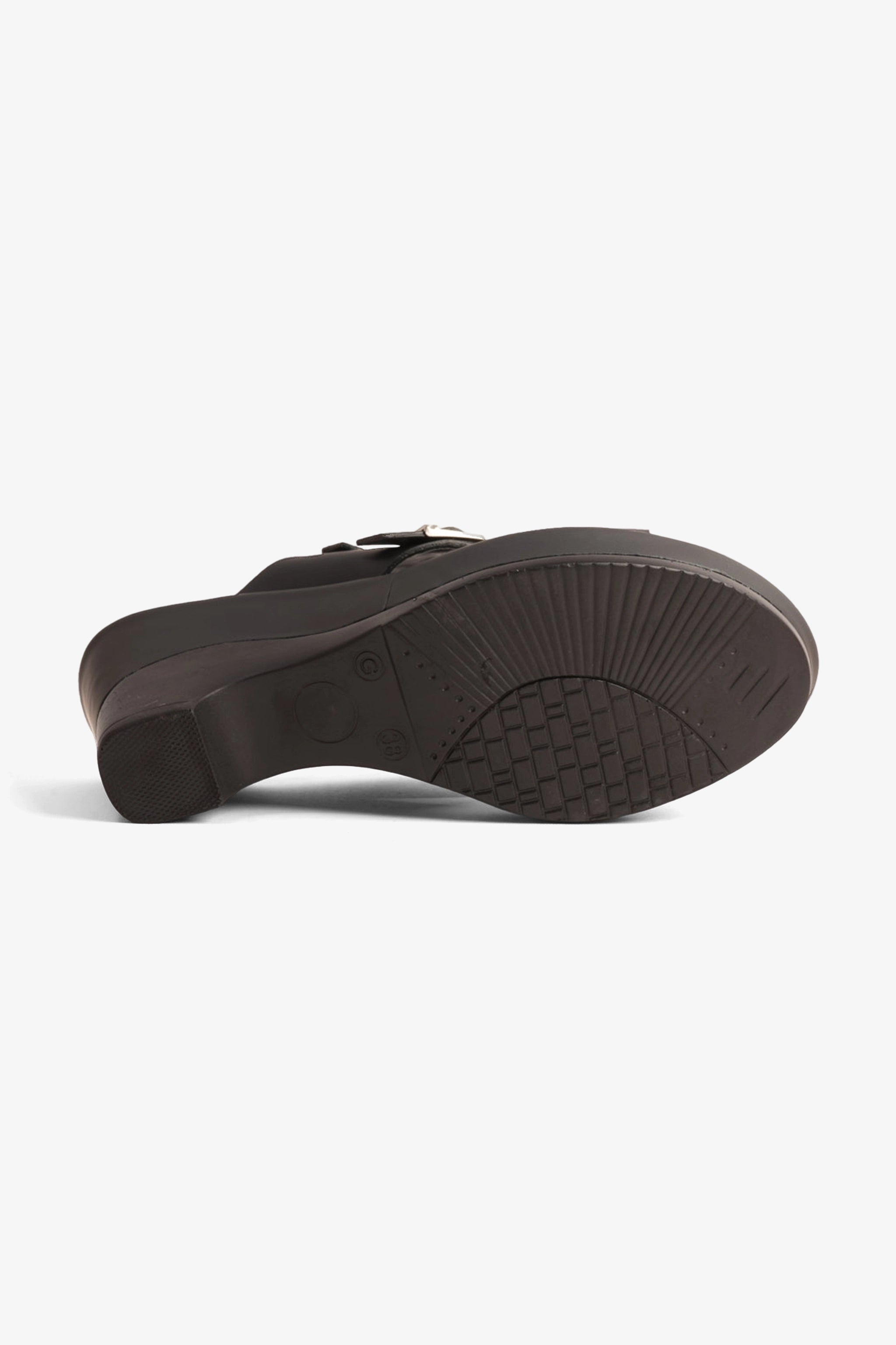 COMFORT PLUS WEDGE MULES WITH DOUBLE BUCKLE BLACK - Seventy7