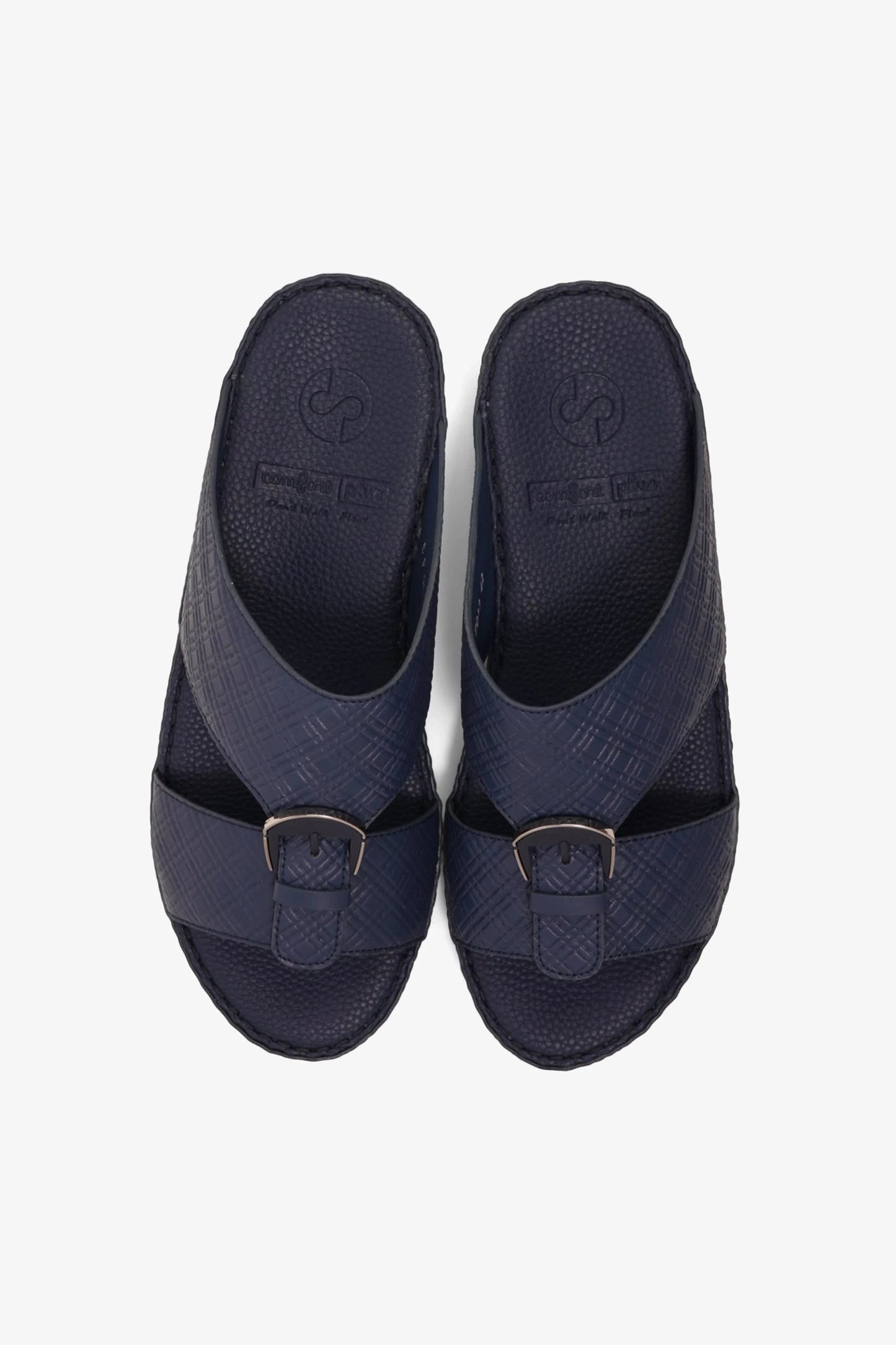 COMFORT PLUS MEN'S CUSHIONED LEATHER SLIP-ON SANDALS NAVY - Seventy7