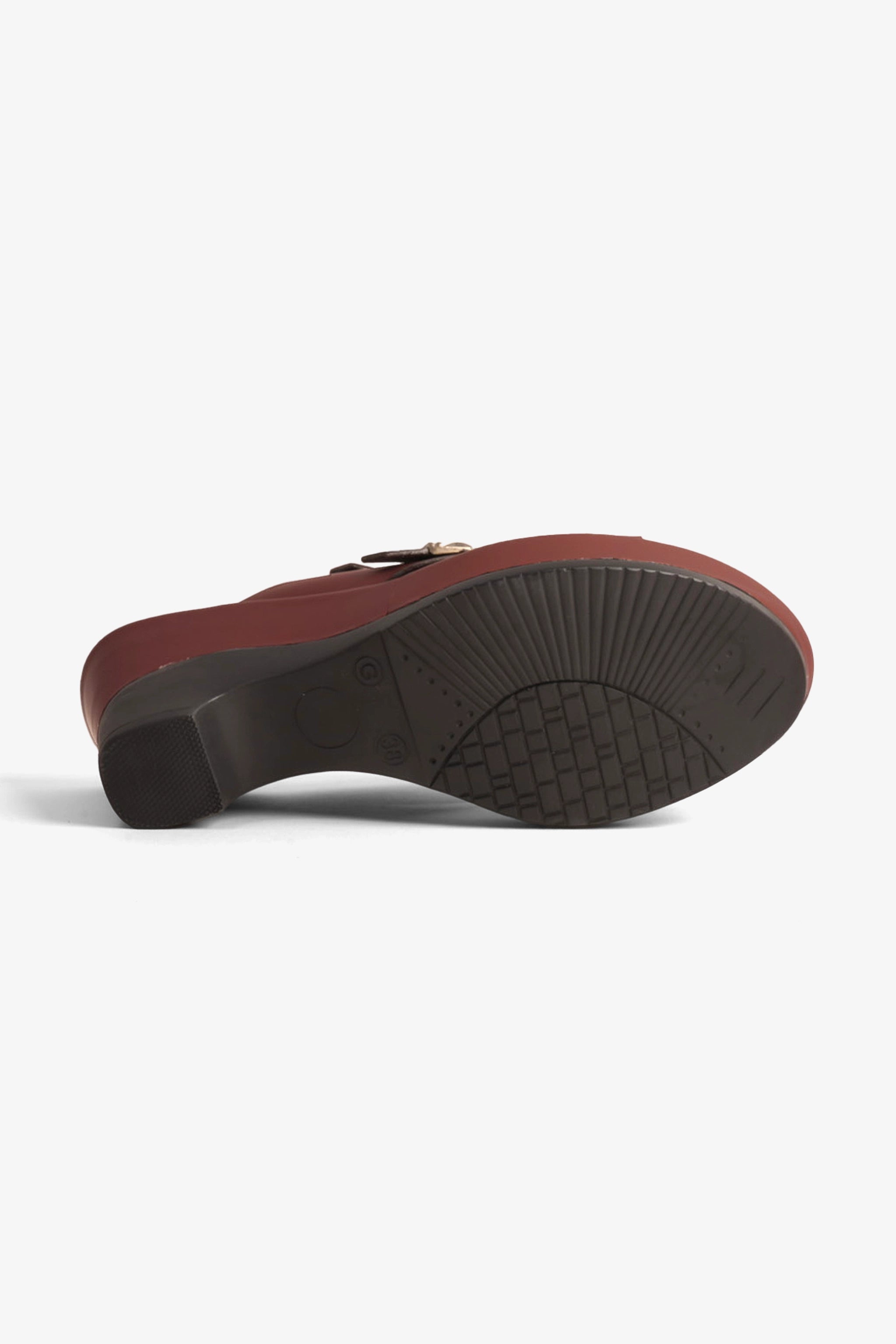 COMFORT PLUS WEDGE MULES WITH DOUBLE BUCKLE MAROON - Seventy7