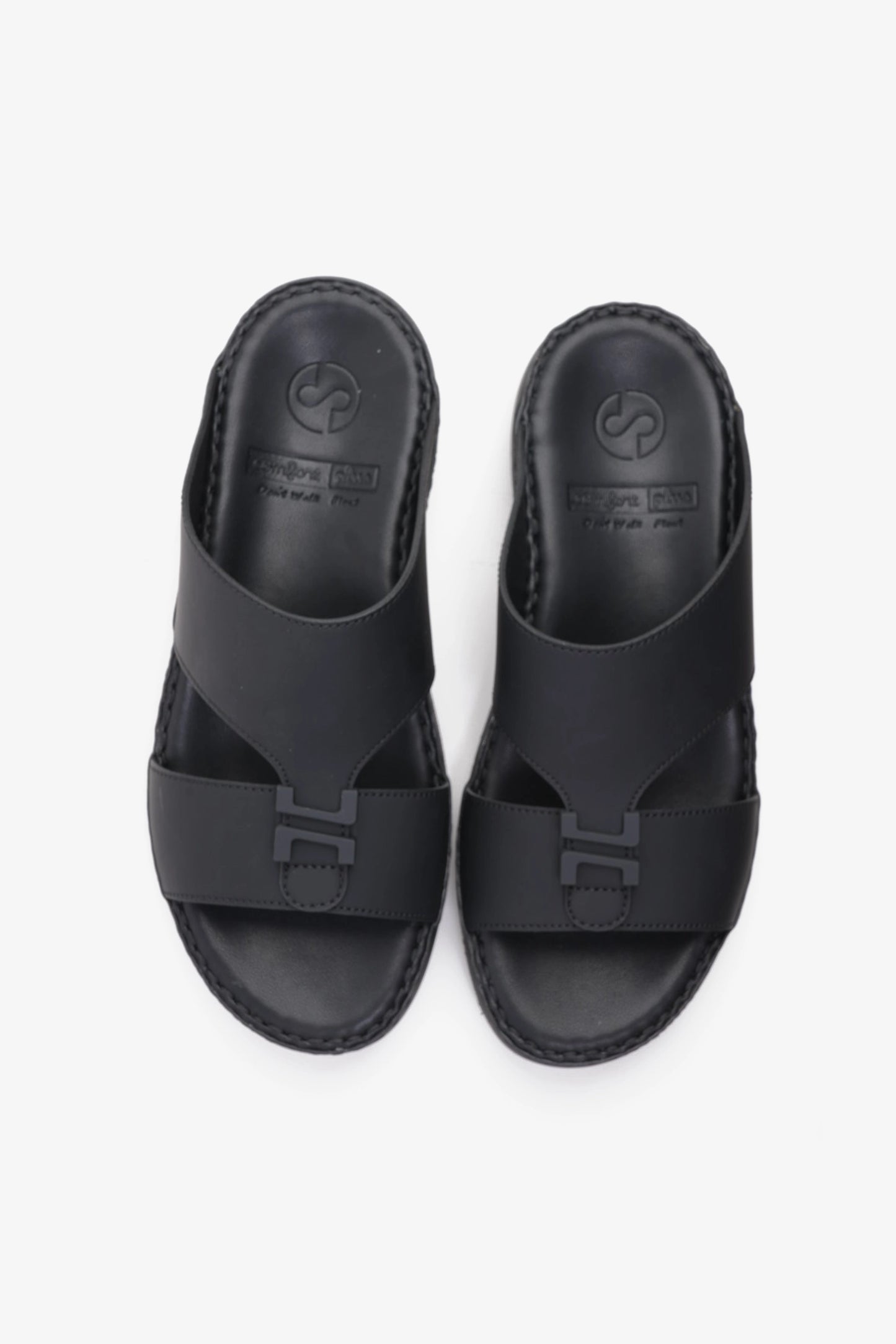COMFORT PLUS MATTE LEATHER STYLISH TRIM MENS SANDALS BLACK - Seventy7