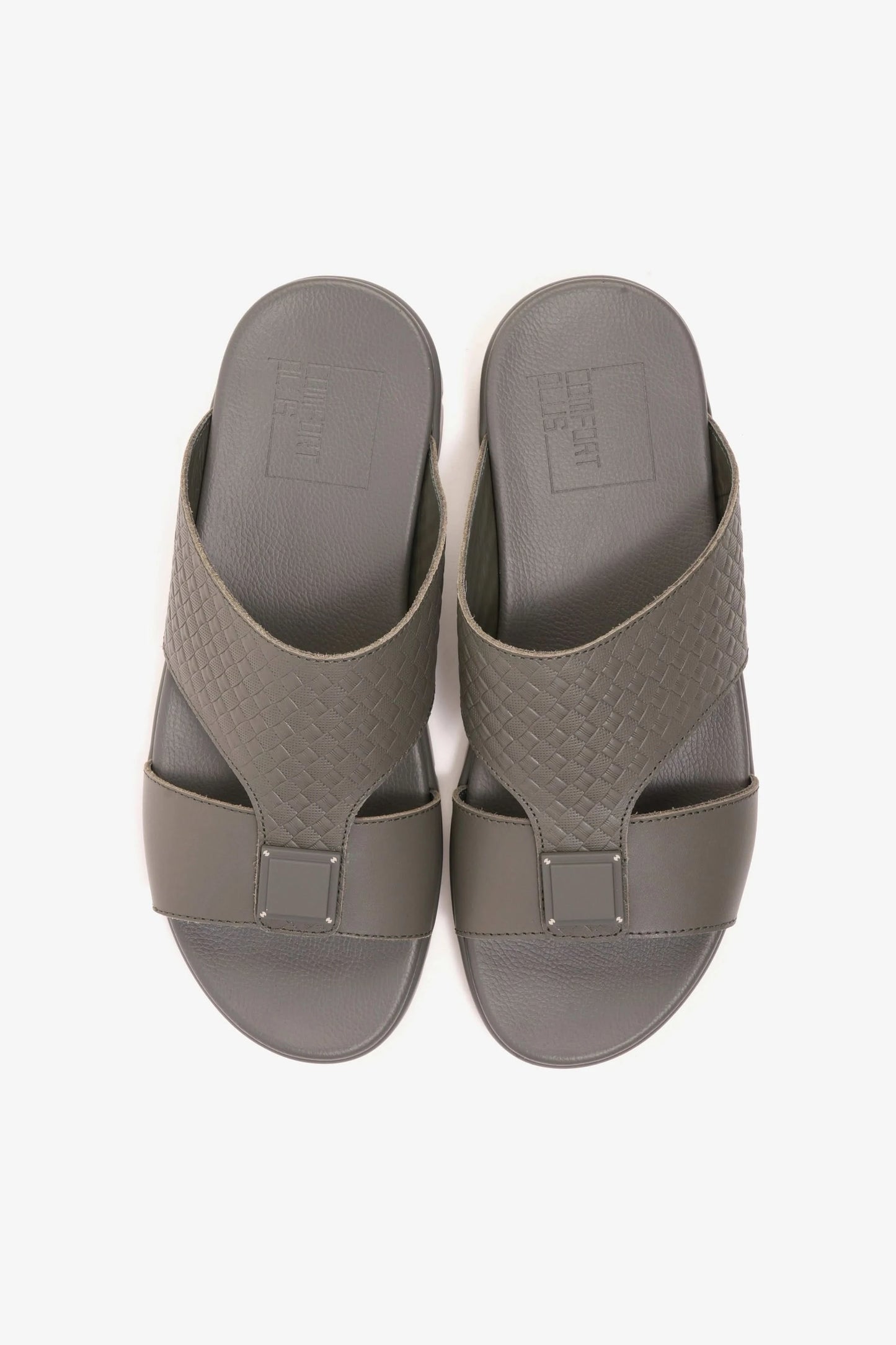 Comfort Plus Men's Embossed Leather Sandals with Antiskid Grip Grey - Seventy7