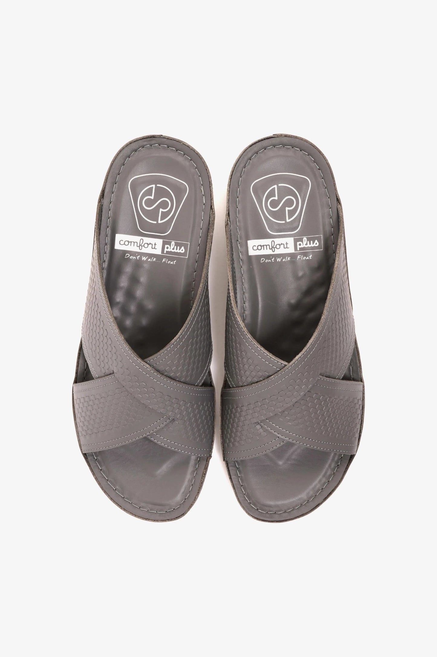Comfort Plus Men's Leather Arabic Sandals with Silver Accent Dark Grey - Seventy7