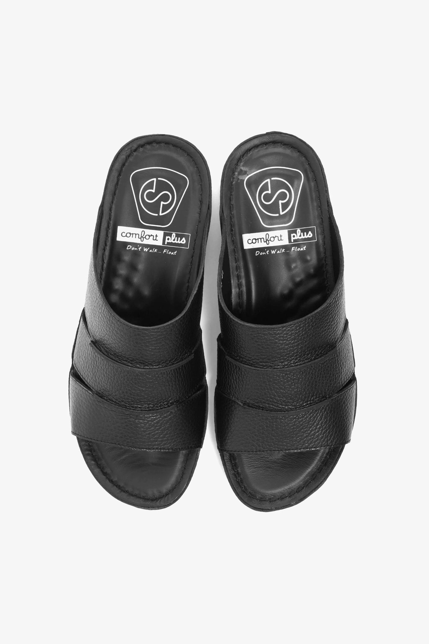COMFORT PLUS MEN'S LEATHER SLIDE SANDAL BLACK - Seventy7