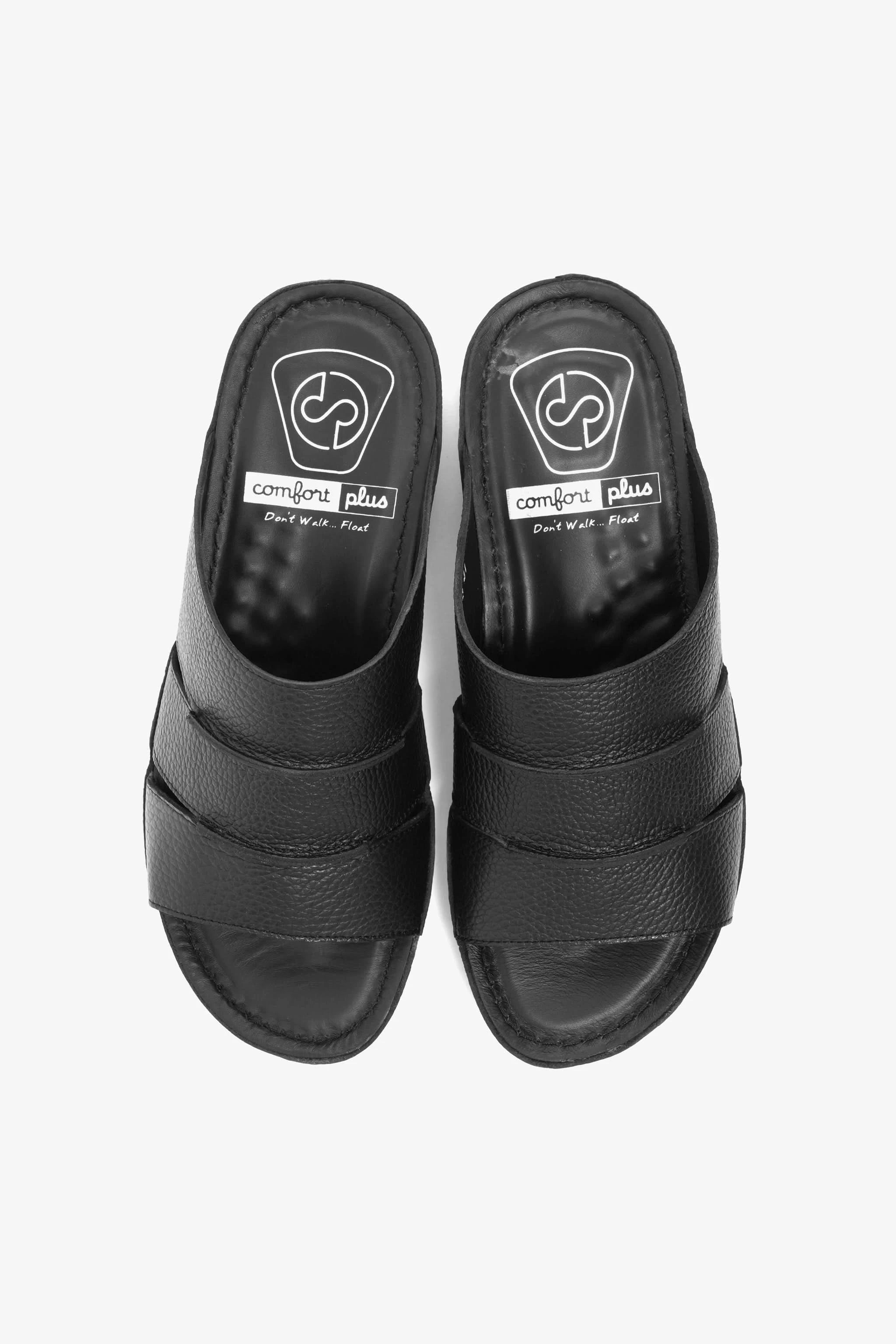 COMFORT PLUS MEN'S LEATHER SLIDE SANDAL BLACK - Seventy7