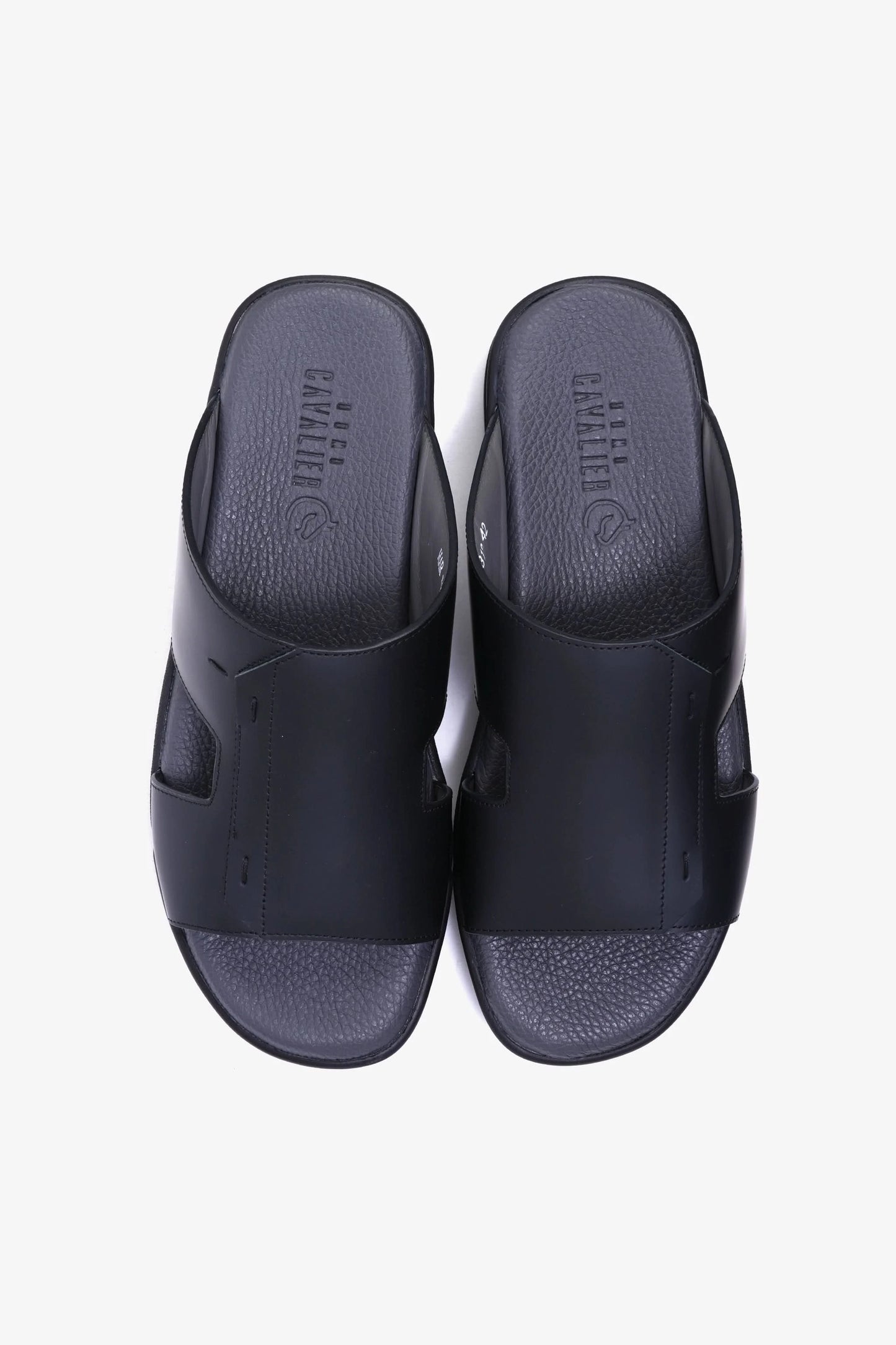 UOMO CAVALIER Men's Leather Slide Sandals with Cushioned Footbed Black - Seventy7