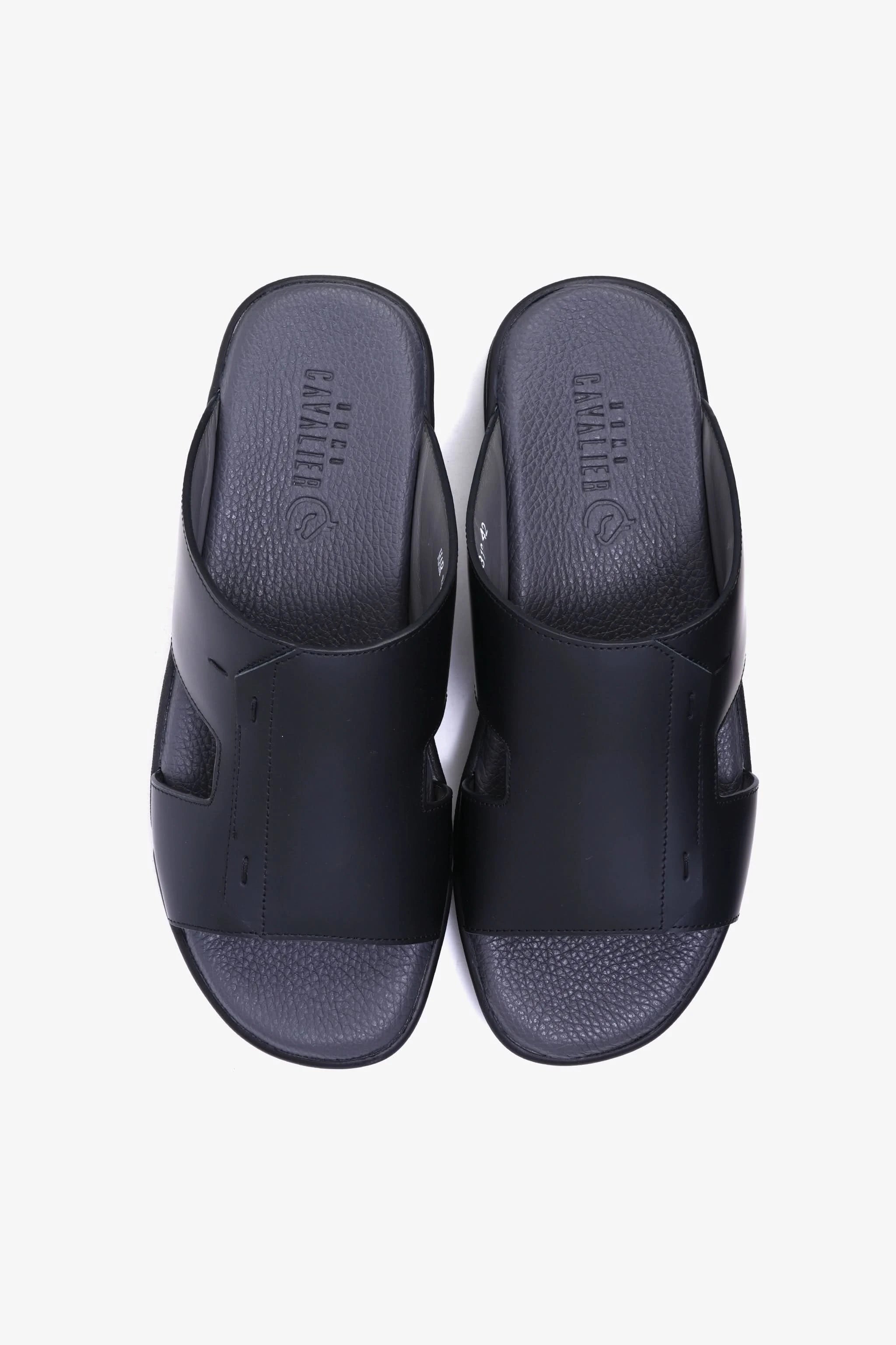 UOMO CAVALIER Men's Leather Slide Sandals with Cushioned Footbed Black - Seventy7