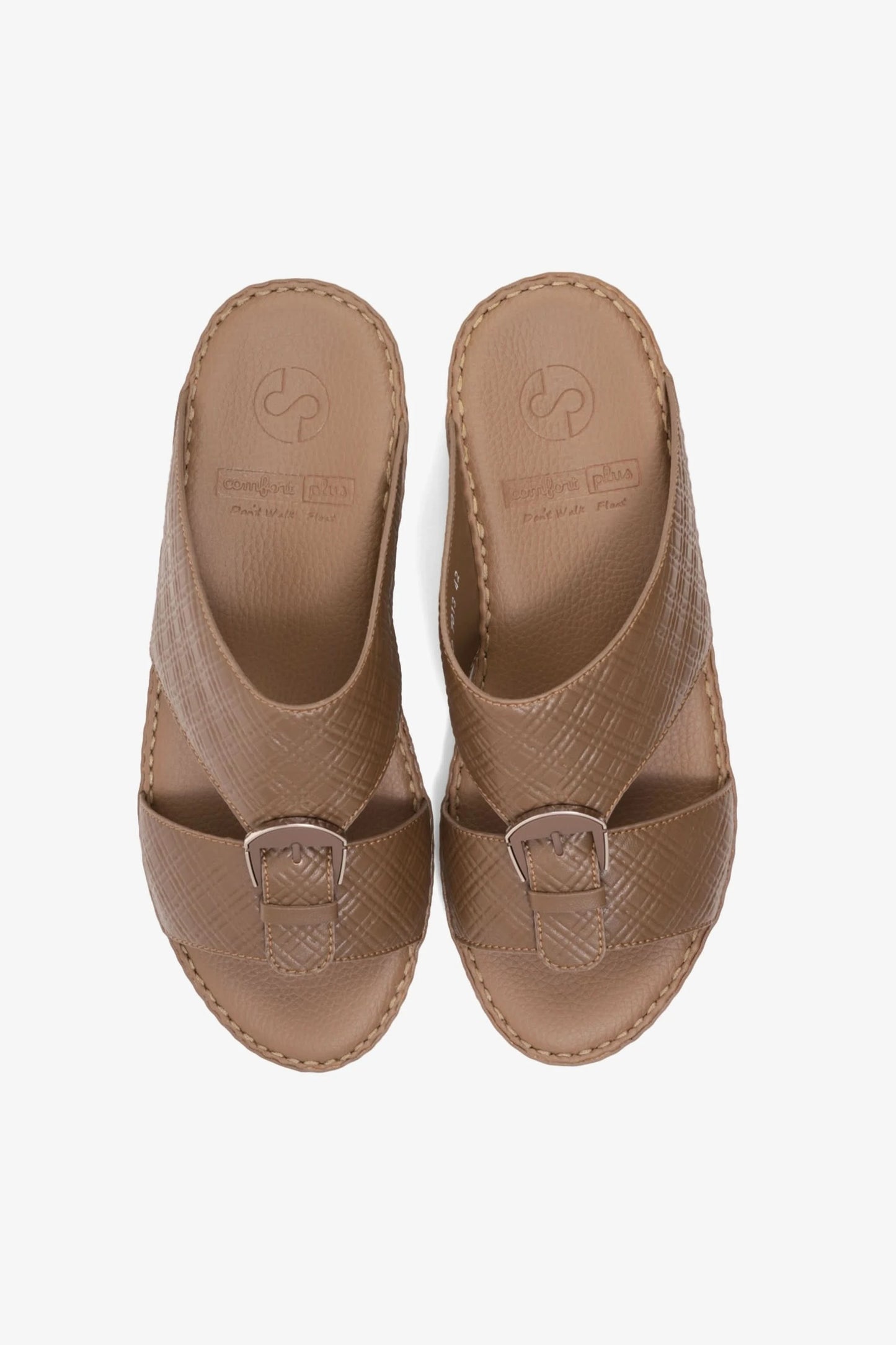 COMFORT PLUS MEN'S CUSHIONED LEATHER SLIP-ON SANDALS TRUFFLE - Seventy7