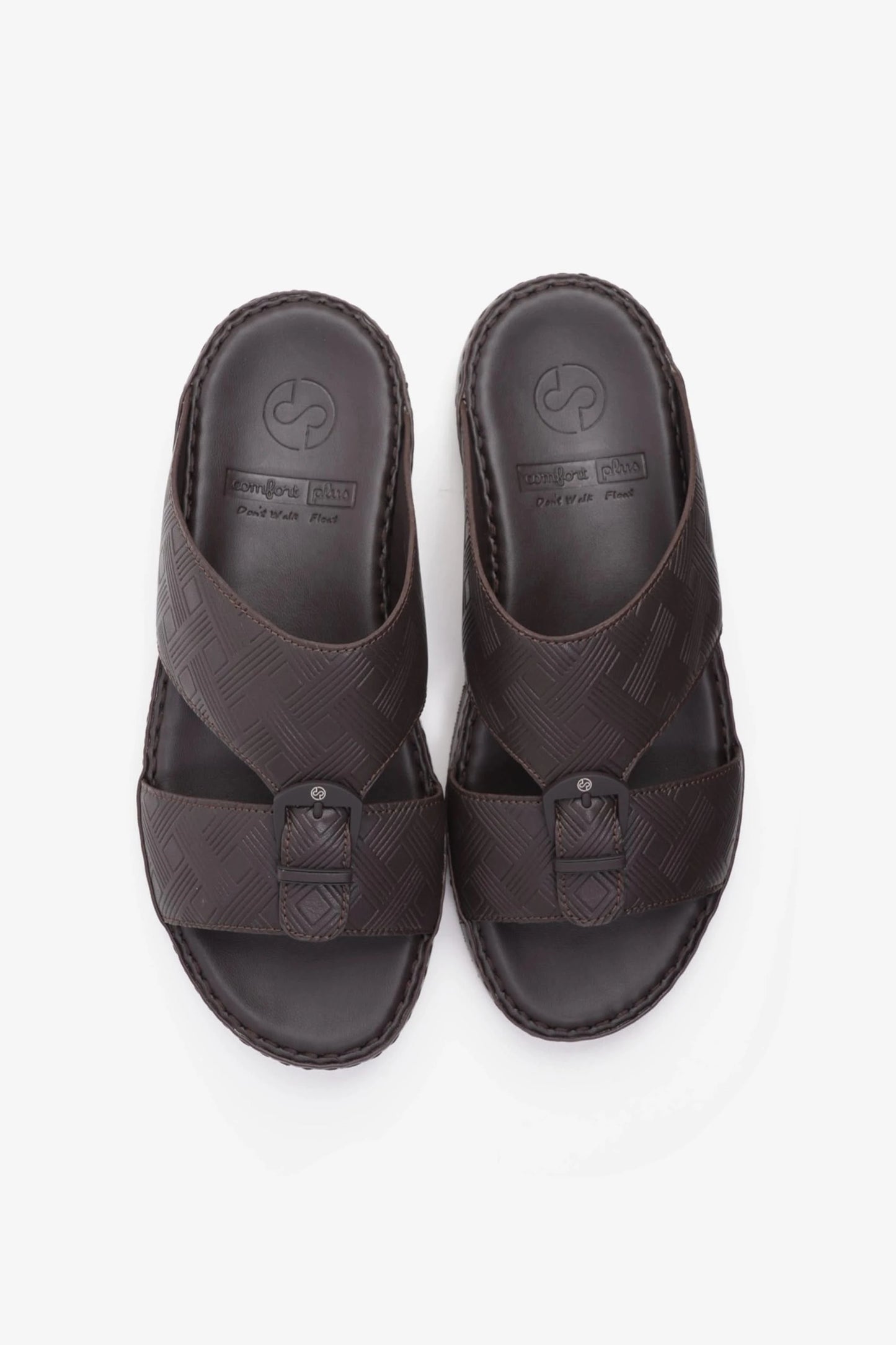 COMFORT PLUS EMBOSSED LEATHER HANDSTITCHED ARABIC SANDALS BROWN - Seventy7