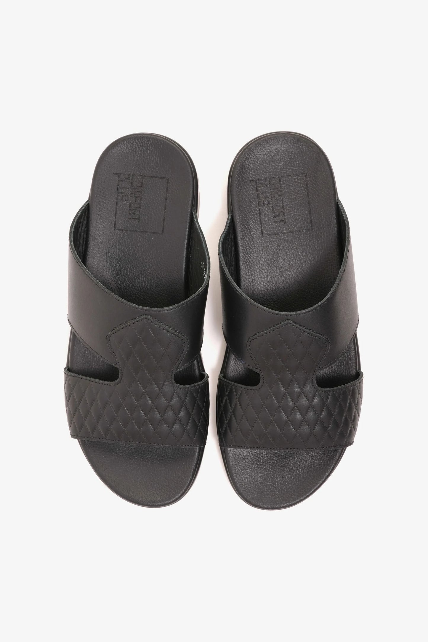 Comfort Plus Men's Quilted Leather Sandals with Stylish Cutouts Black - Seventy7