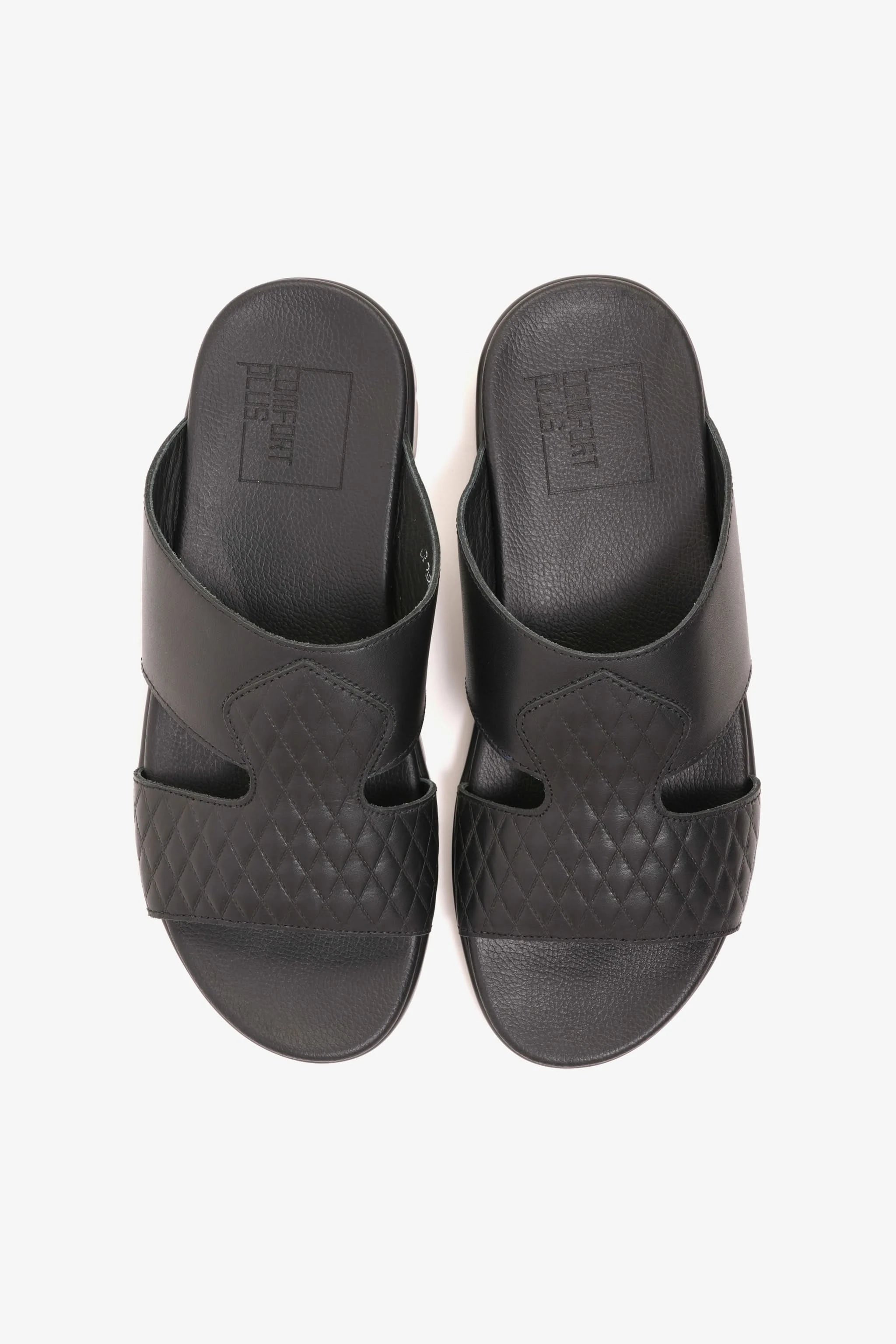 Comfort Plus Men's Quilted Leather Sandals with Stylish Cutouts Black - Seventy7