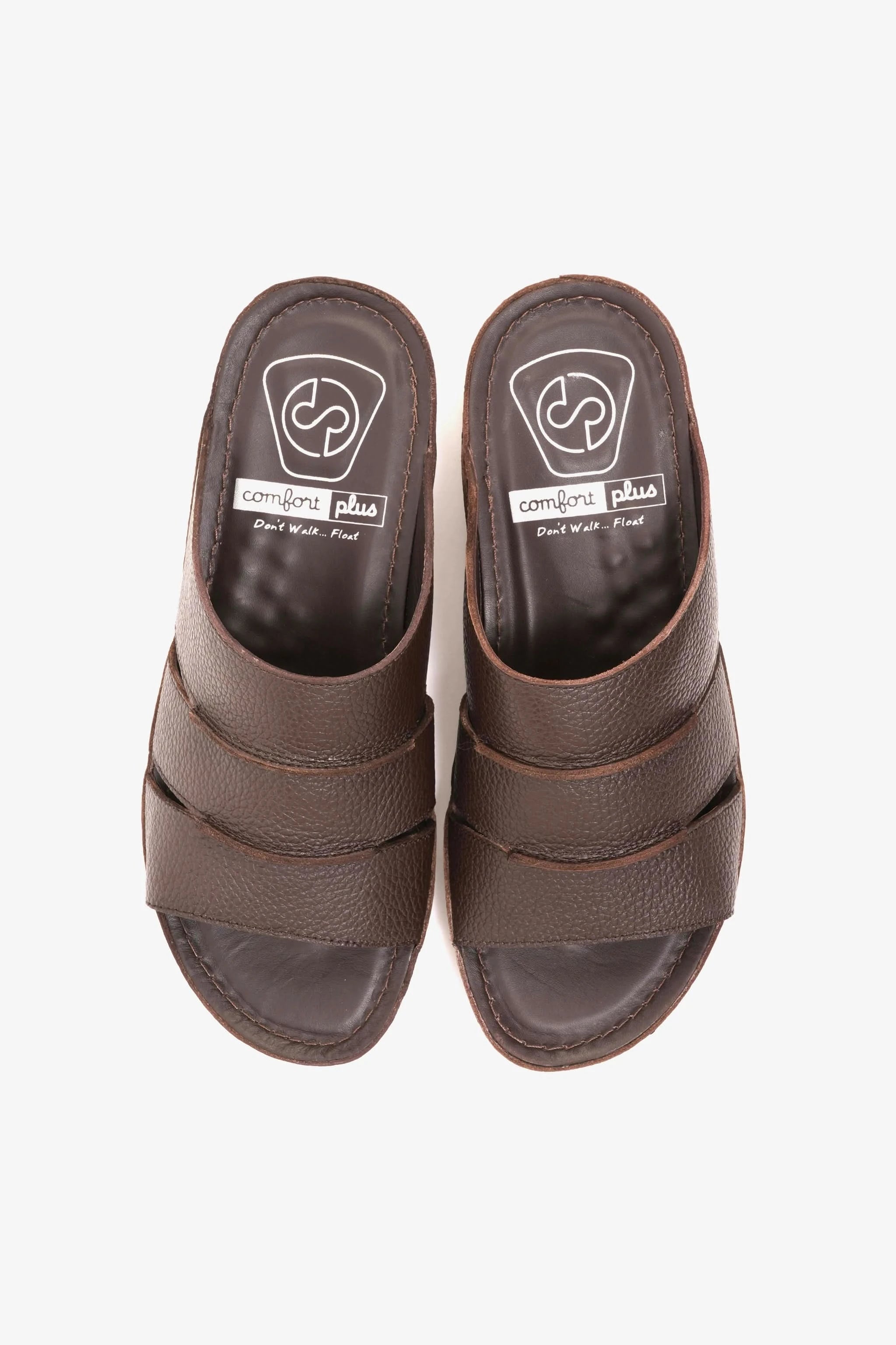 COMFORT PLUS MEN'S LEATHER SLIDE SANDAL BROWN - Seventy7