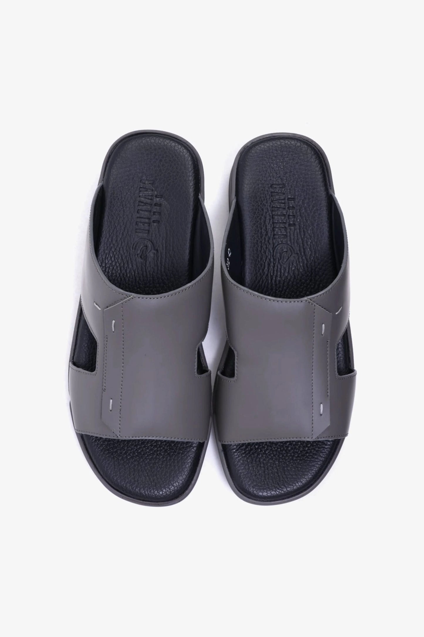 UOMO CAVALIER Men's Leather Slide Sandals with Cushioned Footbed Grey - Seventy7