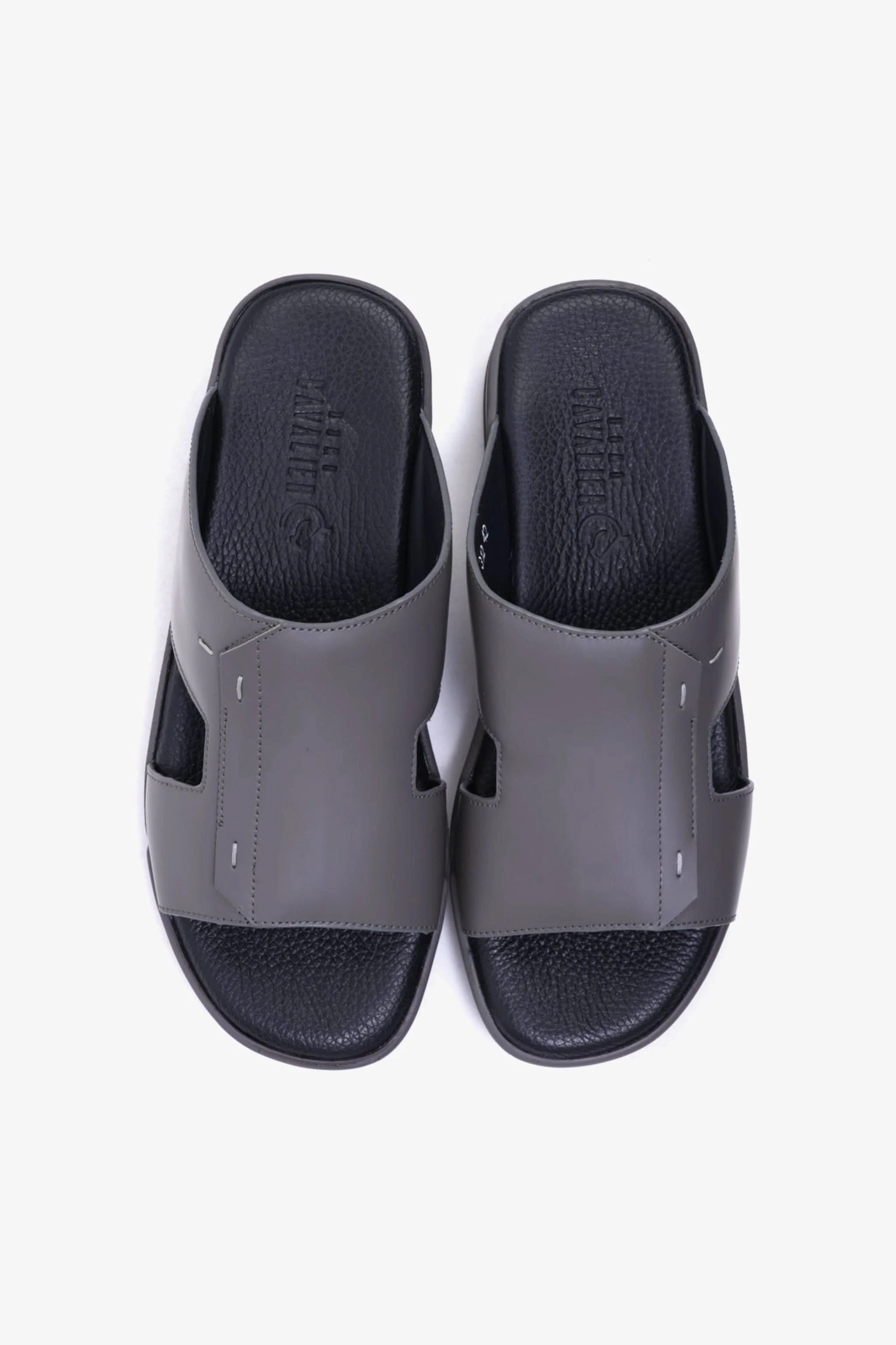 UOMO CAVALIER Men's Leather Slide Sandals with Cushioned Footbed Grey - Seventy7