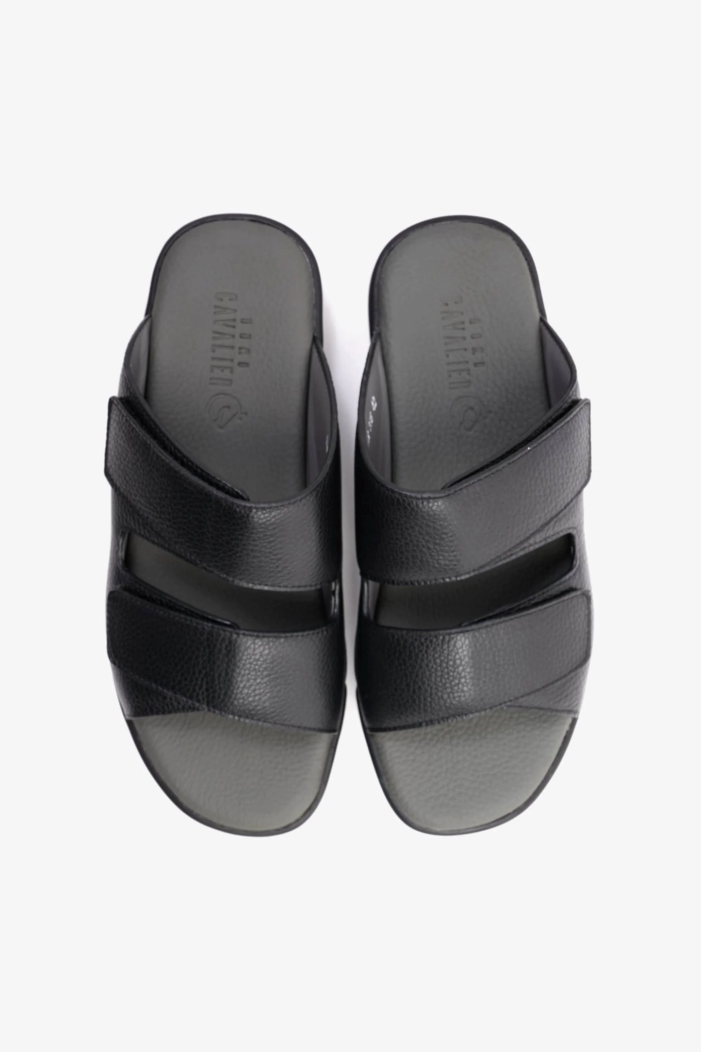 UOMO CAVALIER MEN'S LEATHER SANDALS, COMFORTABLE FOOTBED, SUMMER WEAR, VERSATILE BLACK - Seventy7