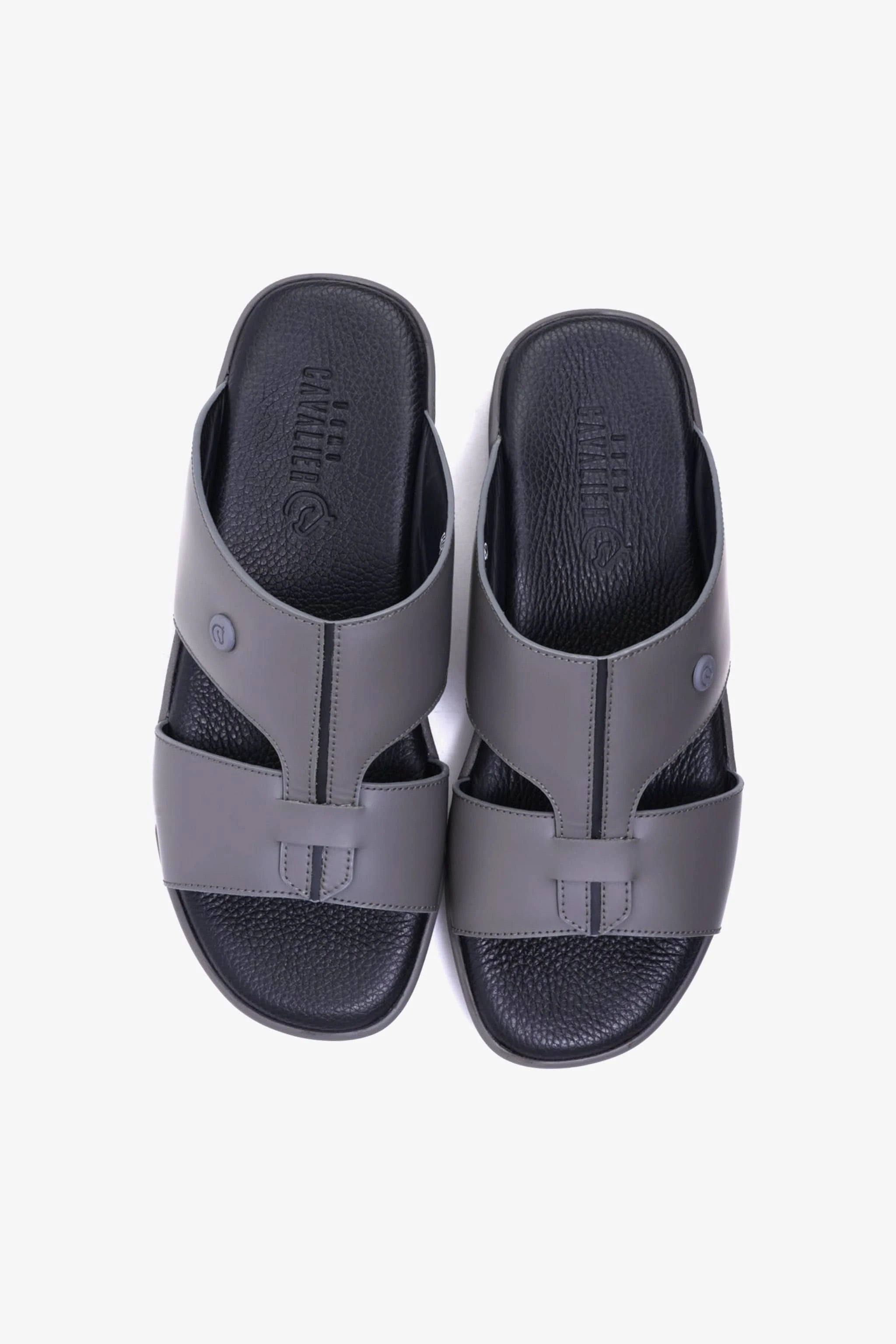 UOMO CAVALIER Men's Leather Sandals with Cut-Out Detail Grey - Seventy7