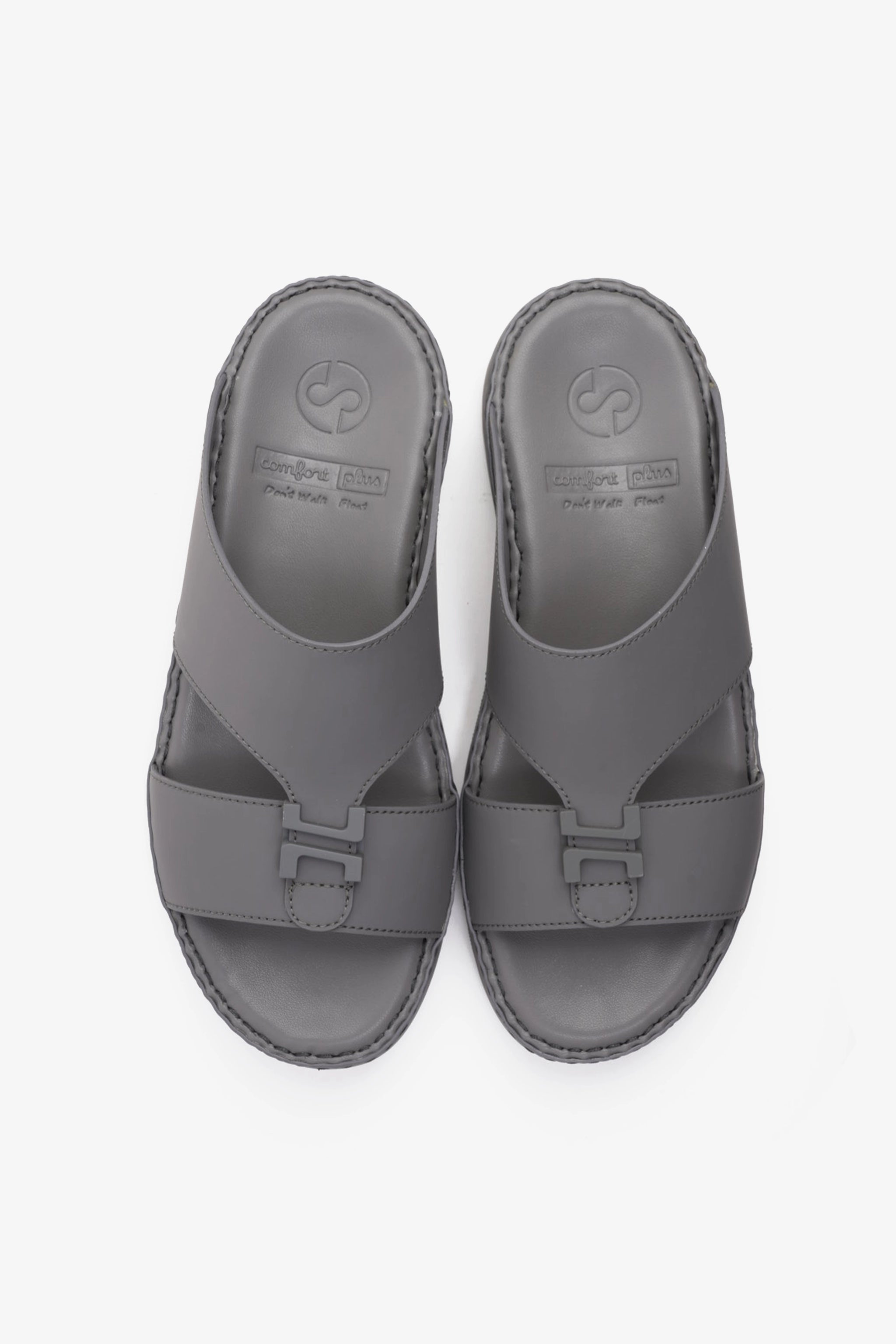 COMFORT PLUS MATTE LEATHER STYLISH TRIM MENS SANDALS DARK GREY - Seventy7