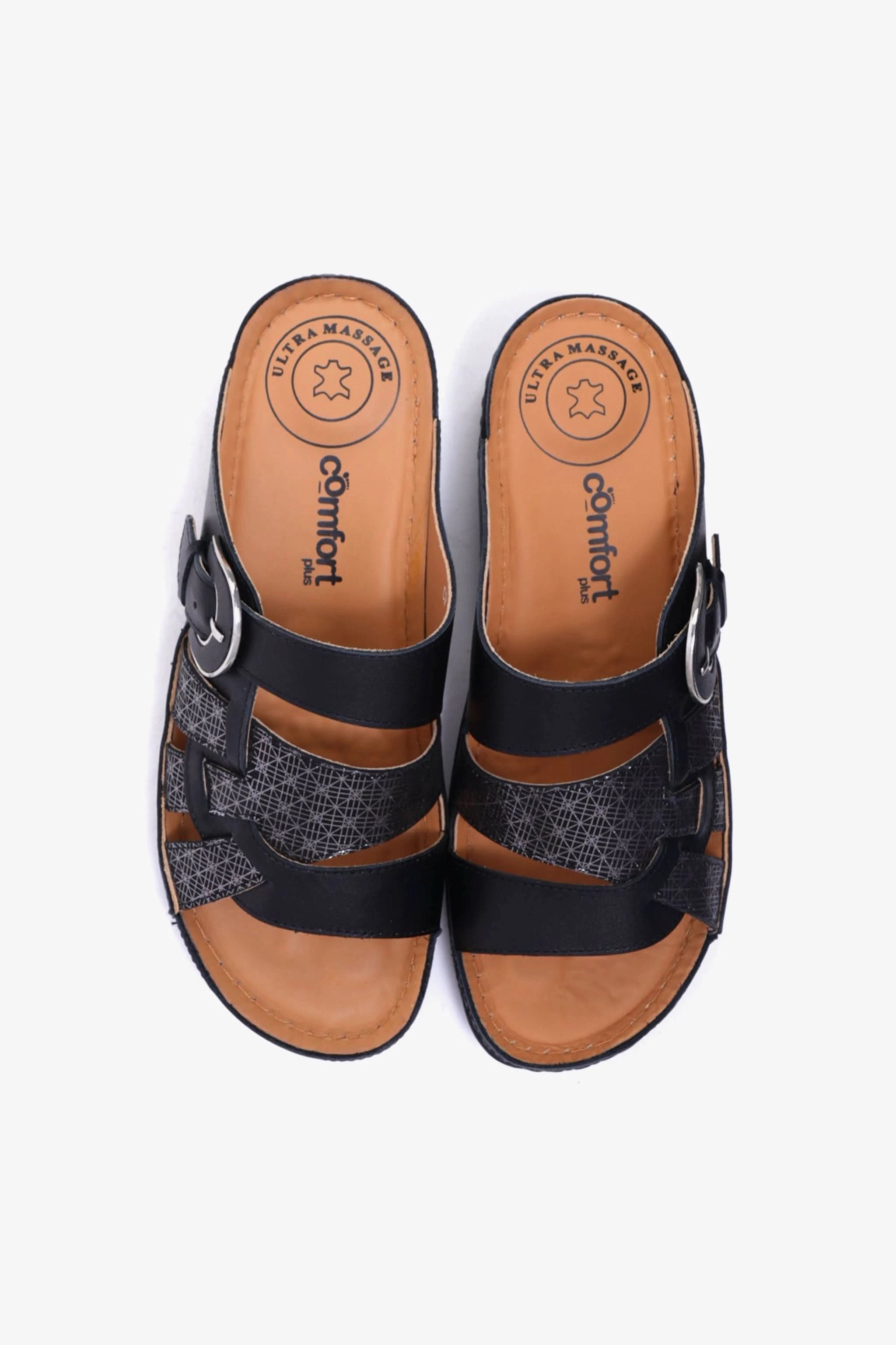 Comfort Plus Stylish and Comfortable Double Buckle Sandals Black - Seventy7